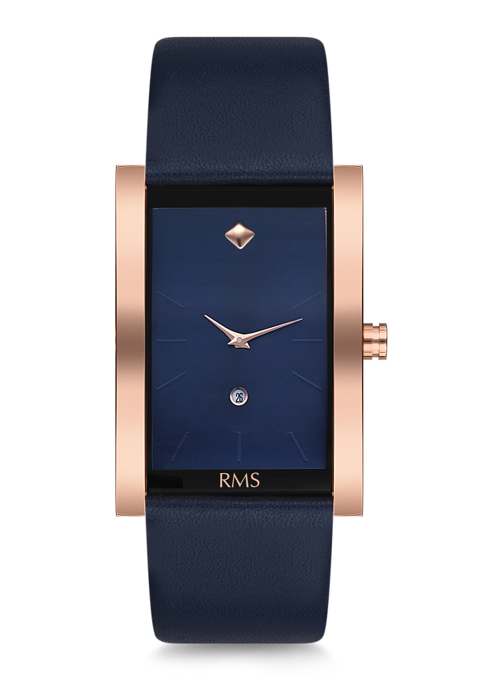 RMS ZEITMEISTER Men's Watch with Rose Coating, Navy Dial, and Navy Leather Strap