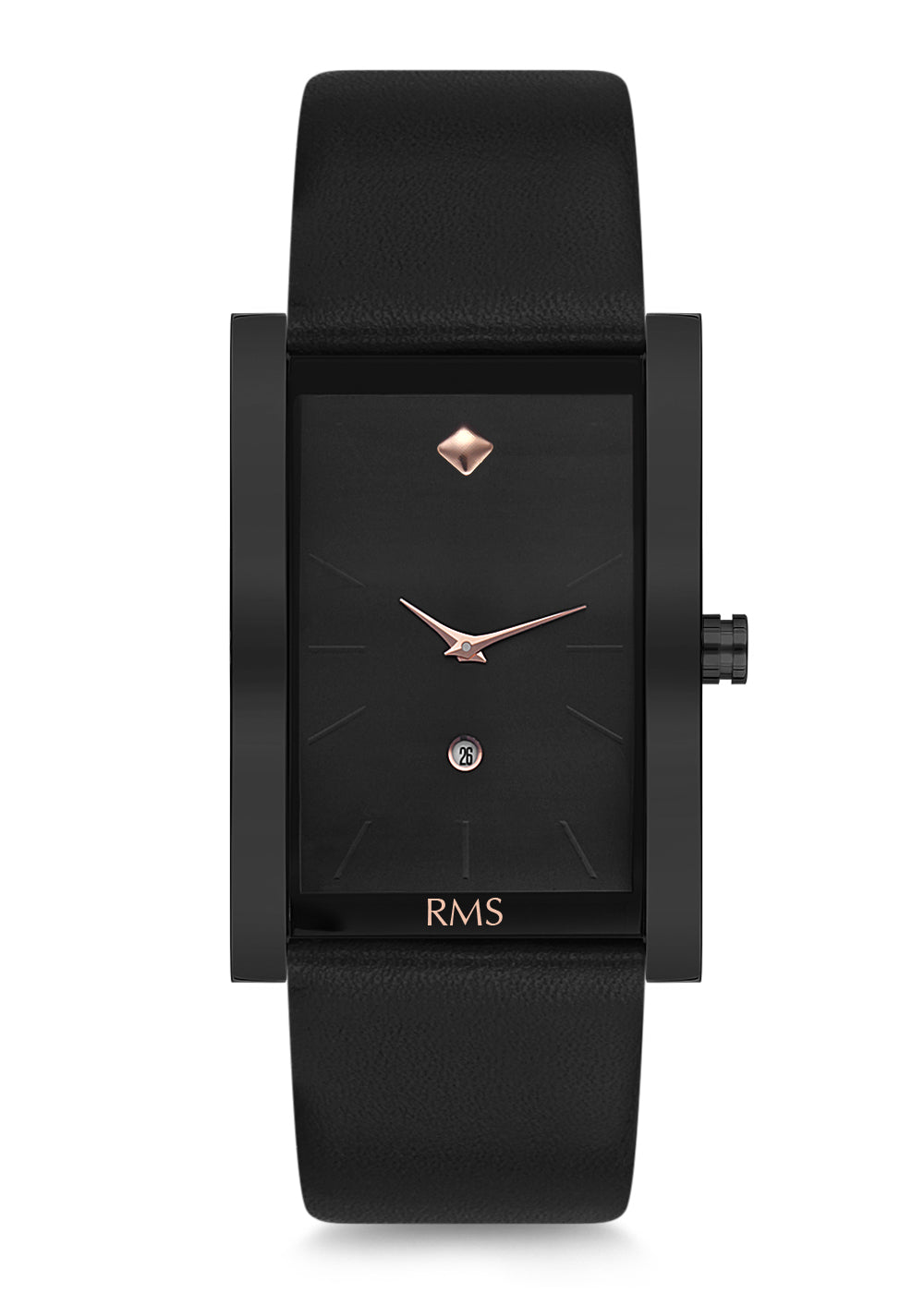 RMS ZEITMEISTER Men's Watch with Black Coating, Black Dial, and Black Leather Strap