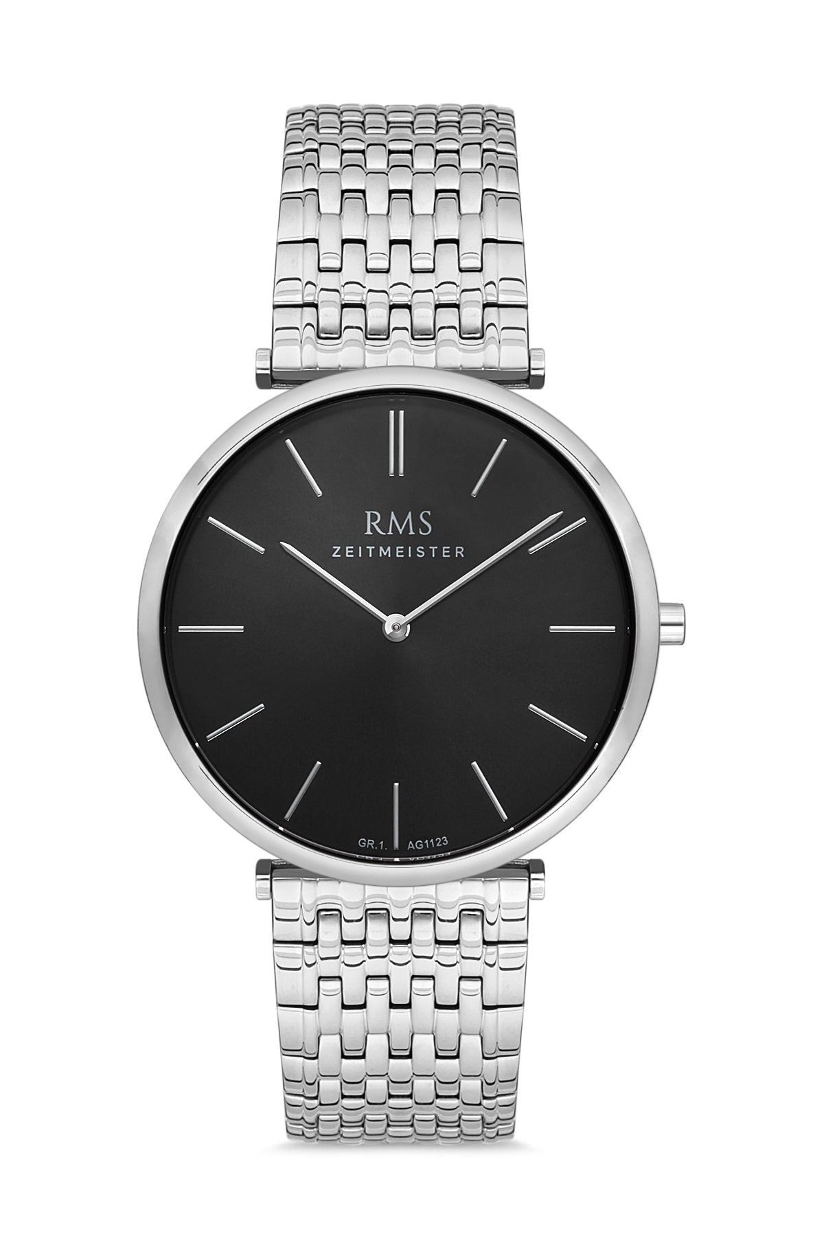 RMS BLACK DIAL SILVER PLATED MEN'S WATCH