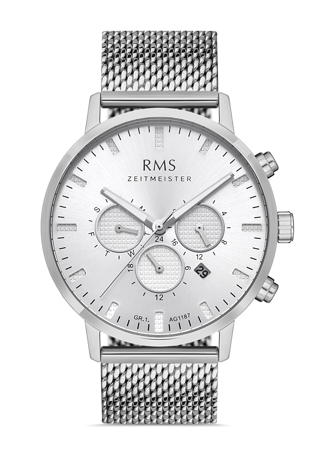 RMS ZEITMEISTER Silver-Coated Steel Mesh Men's Watch