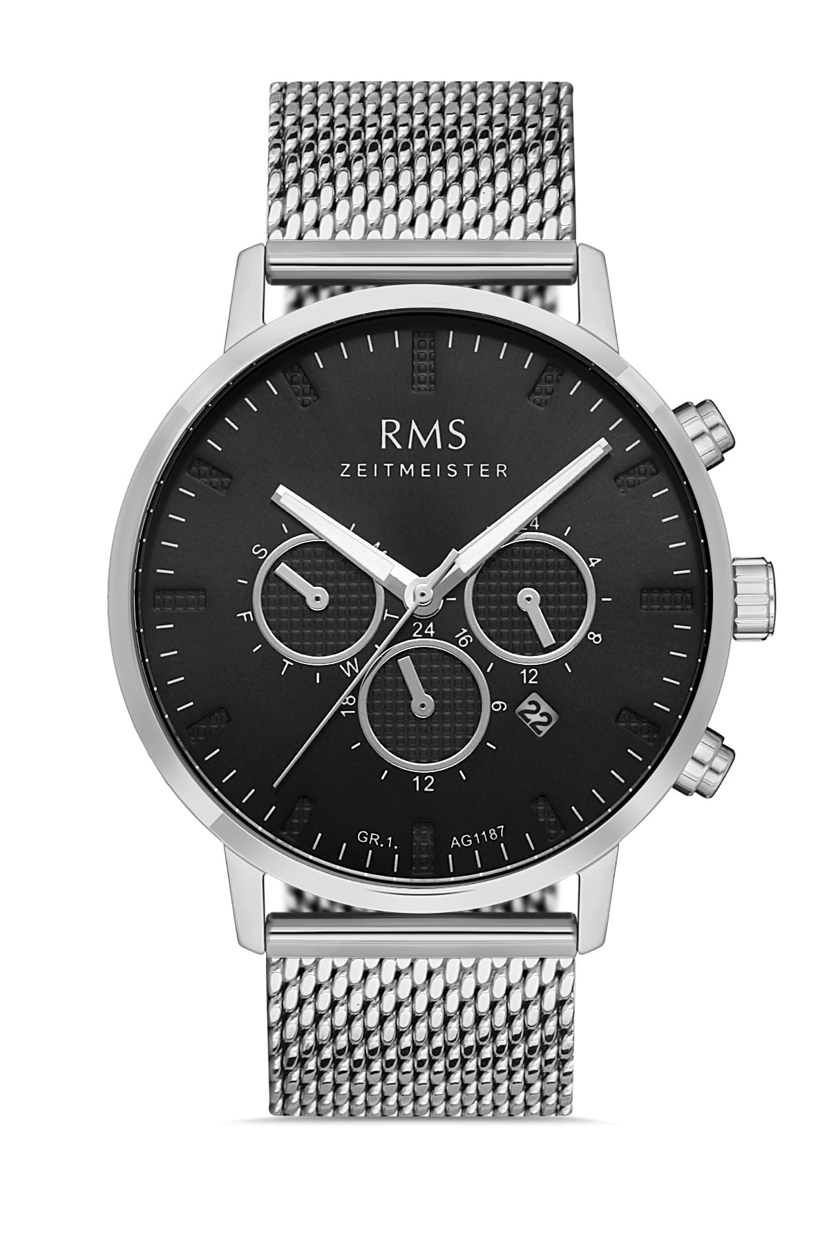 RMS ZEITMEISTER Men's Watch with Silver-Plated Steel Mesh Strap