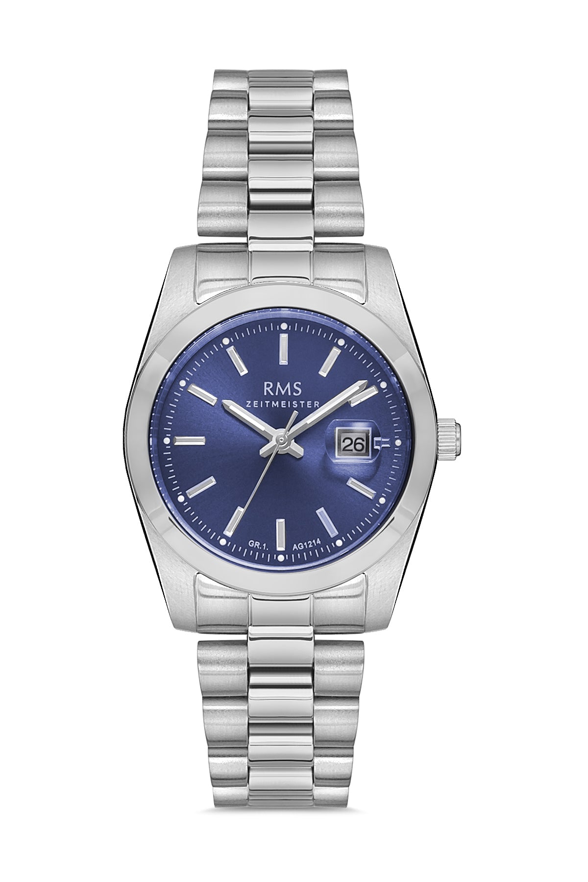 RMS ZEITMEISTER Women's Watch with Blue Dial, Silver-Plated, and Calendar Function