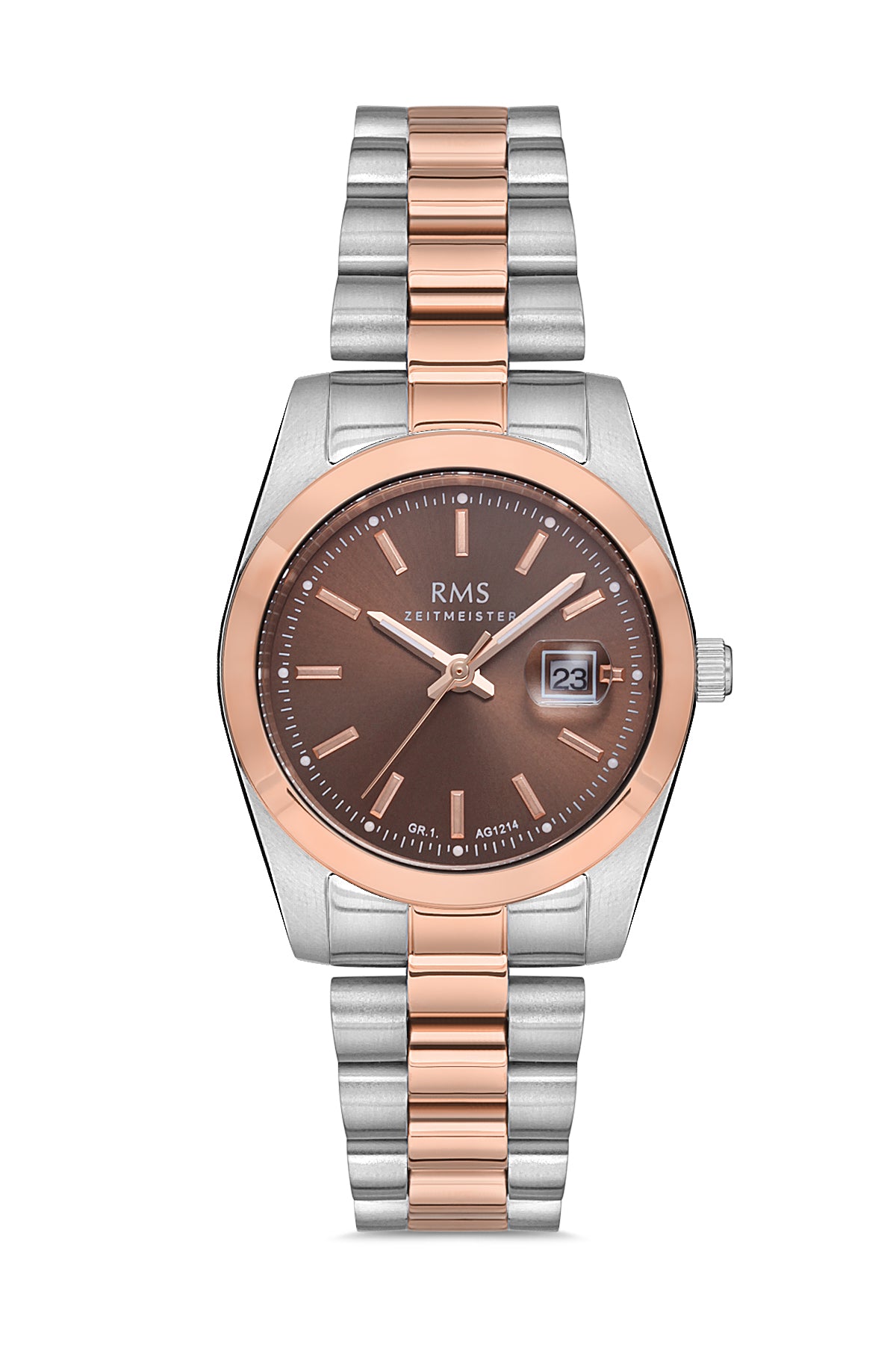 RMS ZEITMEISTER Women's Watch with Brown Dial, Rose-Silver Coating, and Stainless Steel Strap