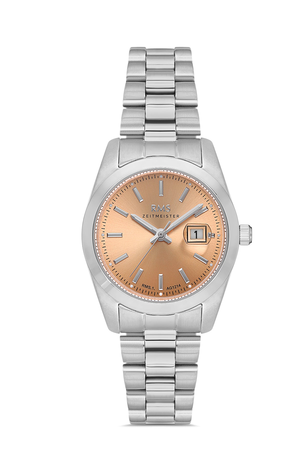 RMS ZEITMEISTER Orange Dial Silver Plated Stainless Steel Strap Calendar Women's Watch