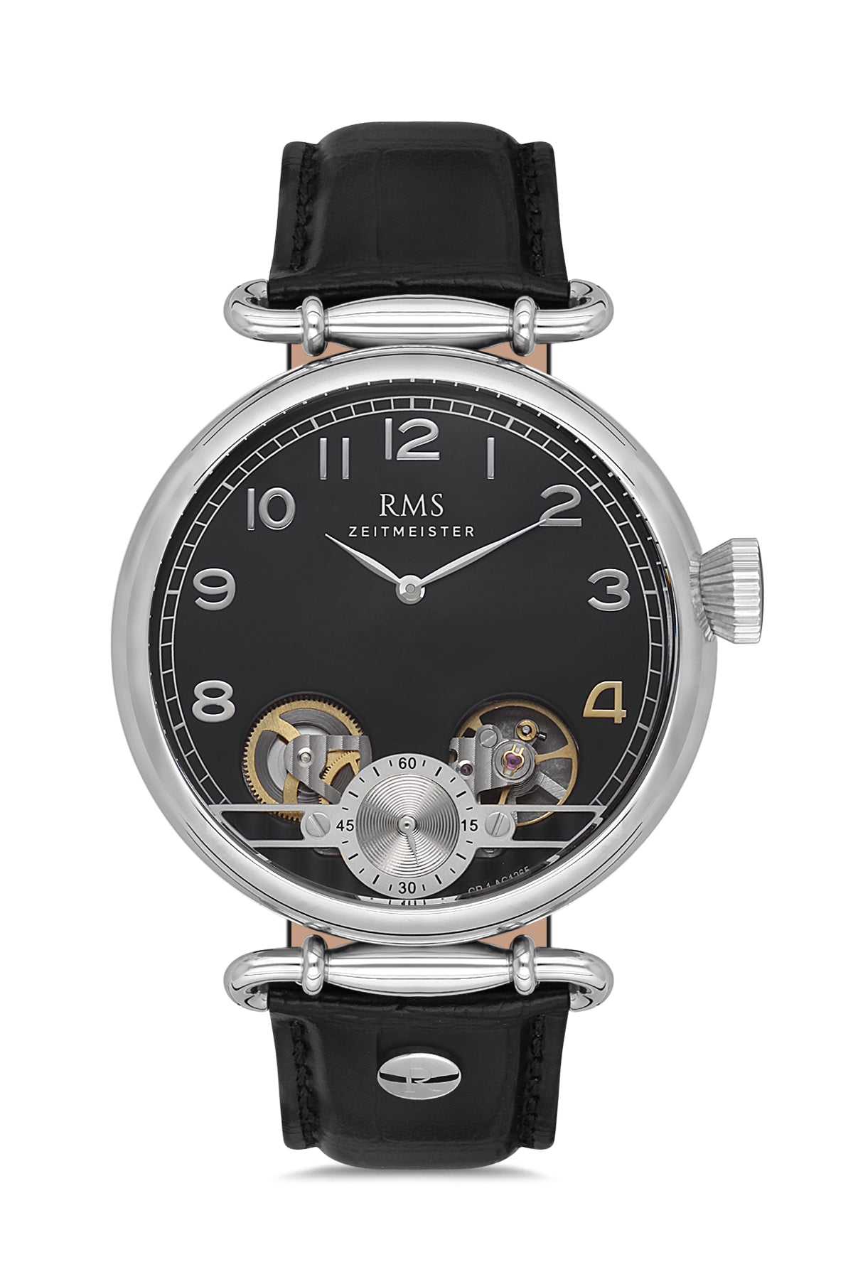 RMS BLACK DIAL SILVER PLATED MEN'S WATCH