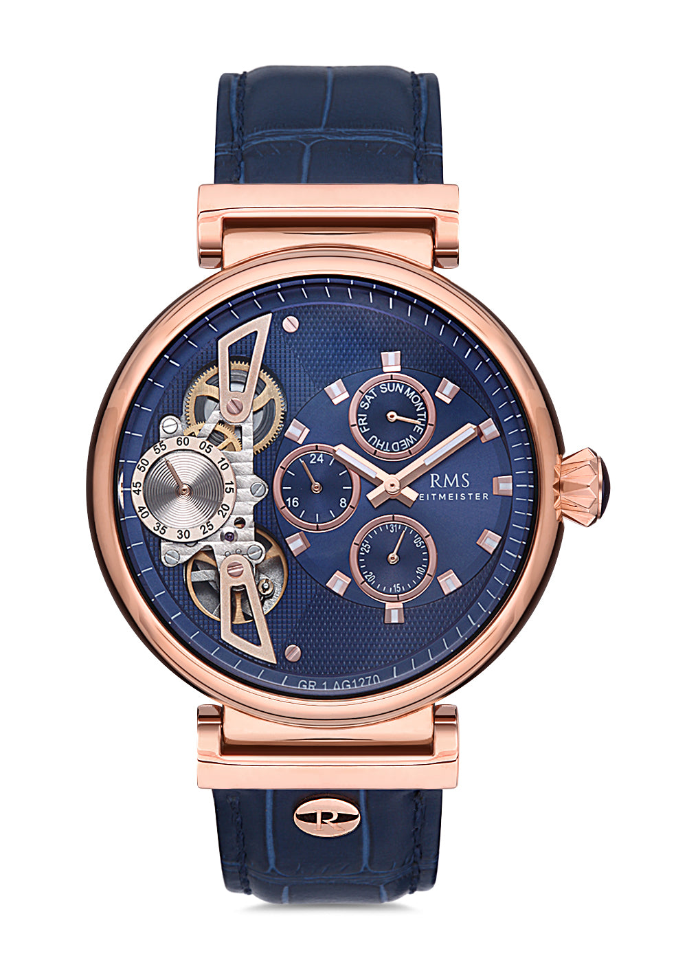 RMS BLUE DIAL ROSE PLATED MEN'S WATCH