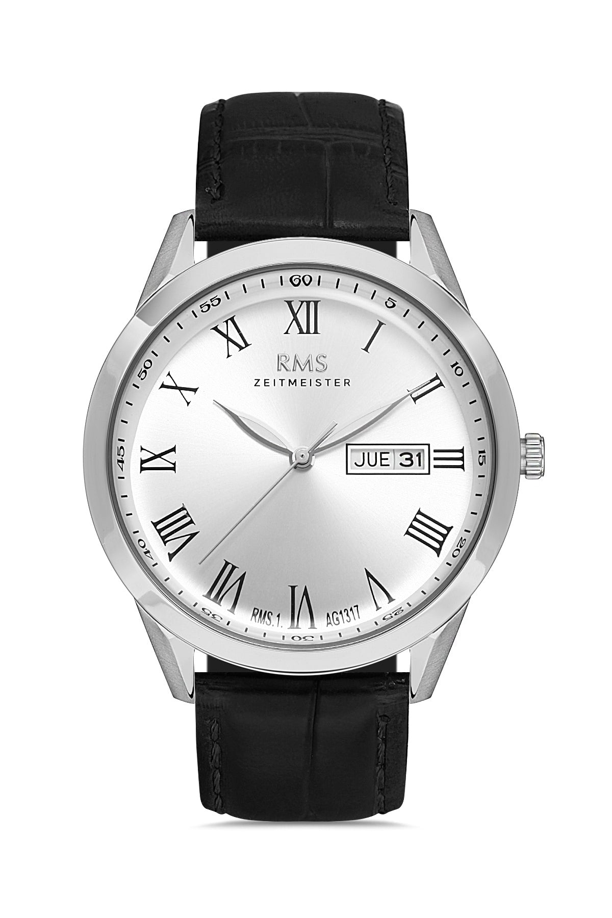 RMS ZEITMEISTER Calendar White Dial Leather Strap Men's Watch