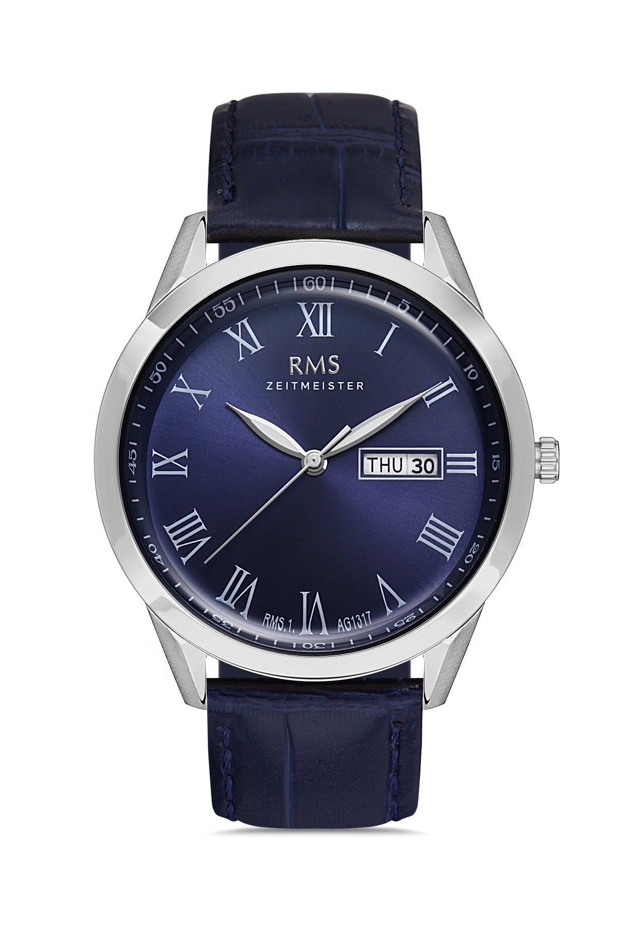 RMS ZEITMEISTER Men's Watch with Blue Dial and Leather Strap