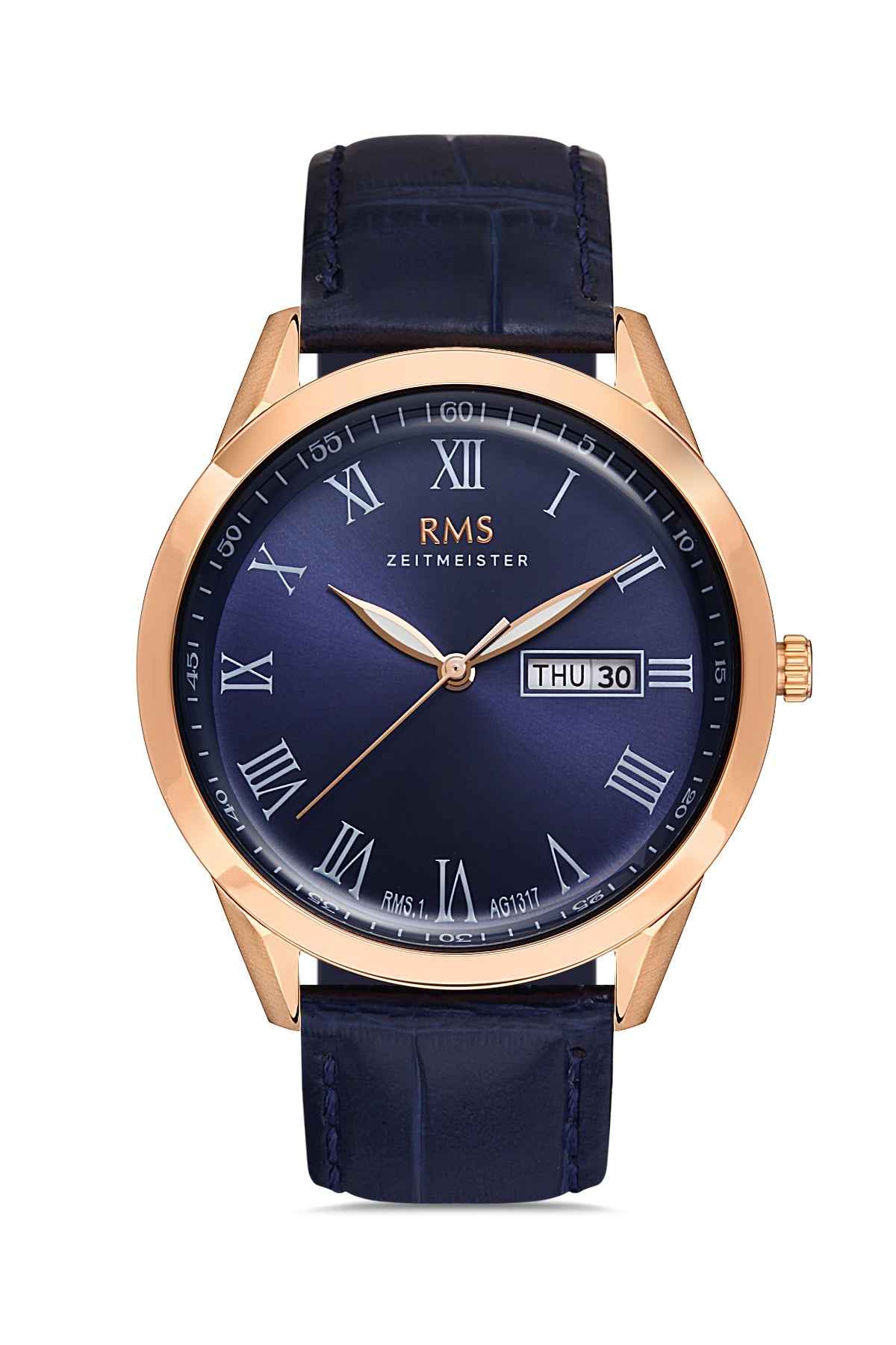 RMS ZEITMEISTER Men's Watch with Blue Dial and Blue Leather Strap