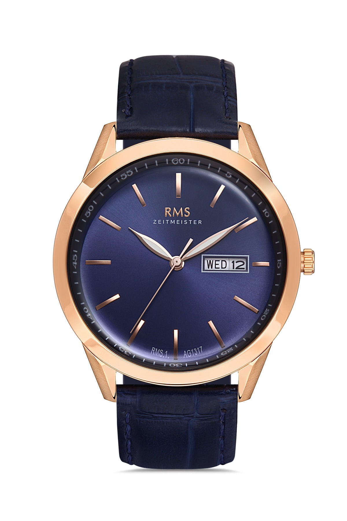 RMS ZEITMEISTER Calendar Men's Watch with Blue Dial and Blue Leather Strap