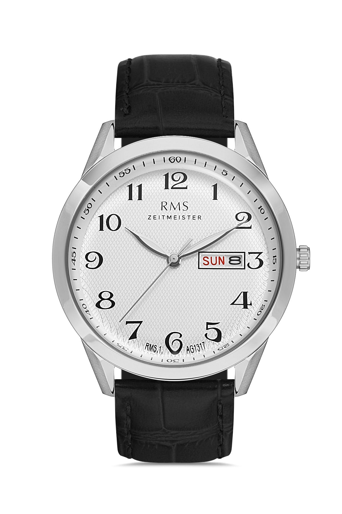 RMS ZEITMEISTER Men's Watch with White Dial and Black Leather Strap