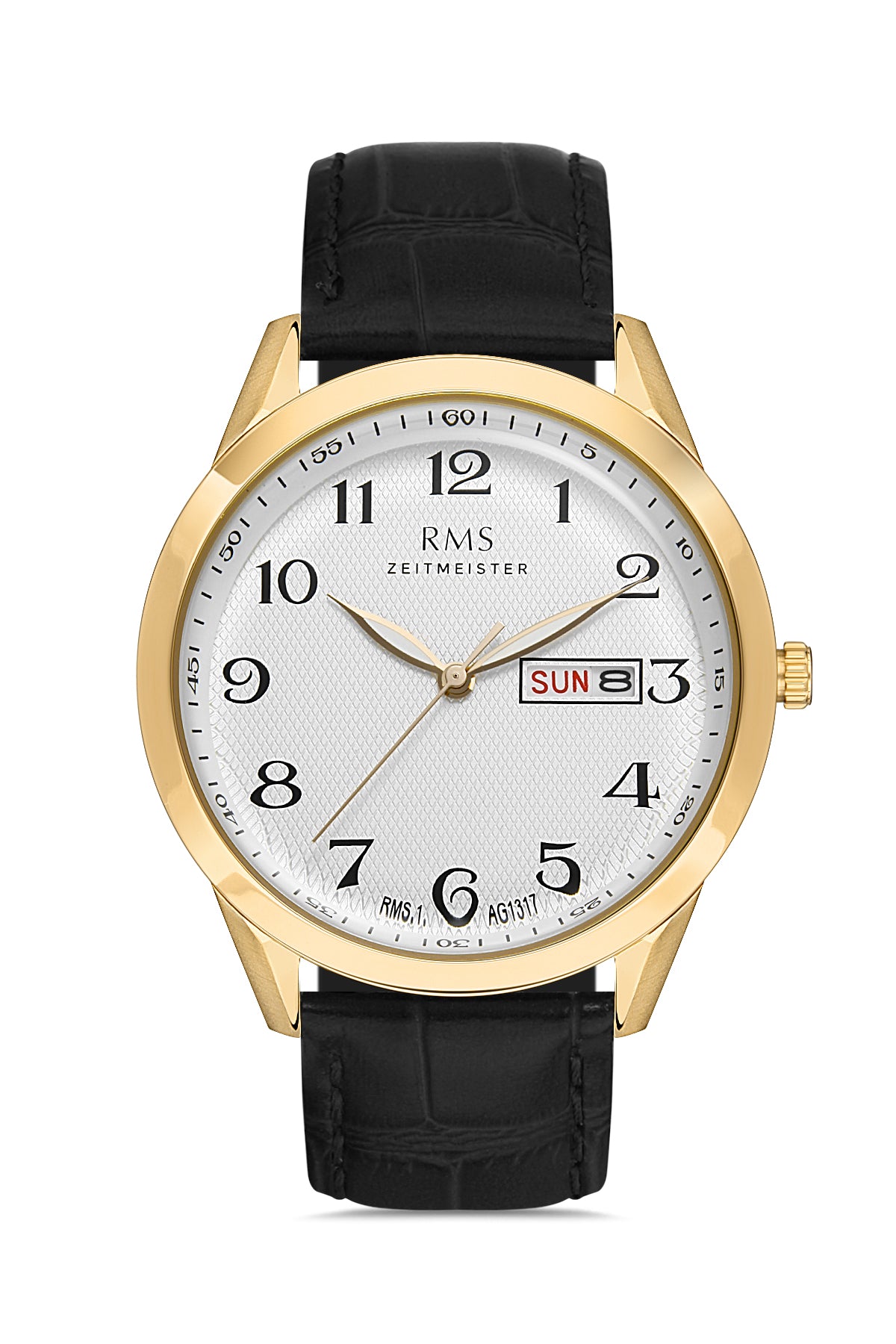 RMS ZEITMEISTER Men's Watch with White Dial and Black Leather Strap