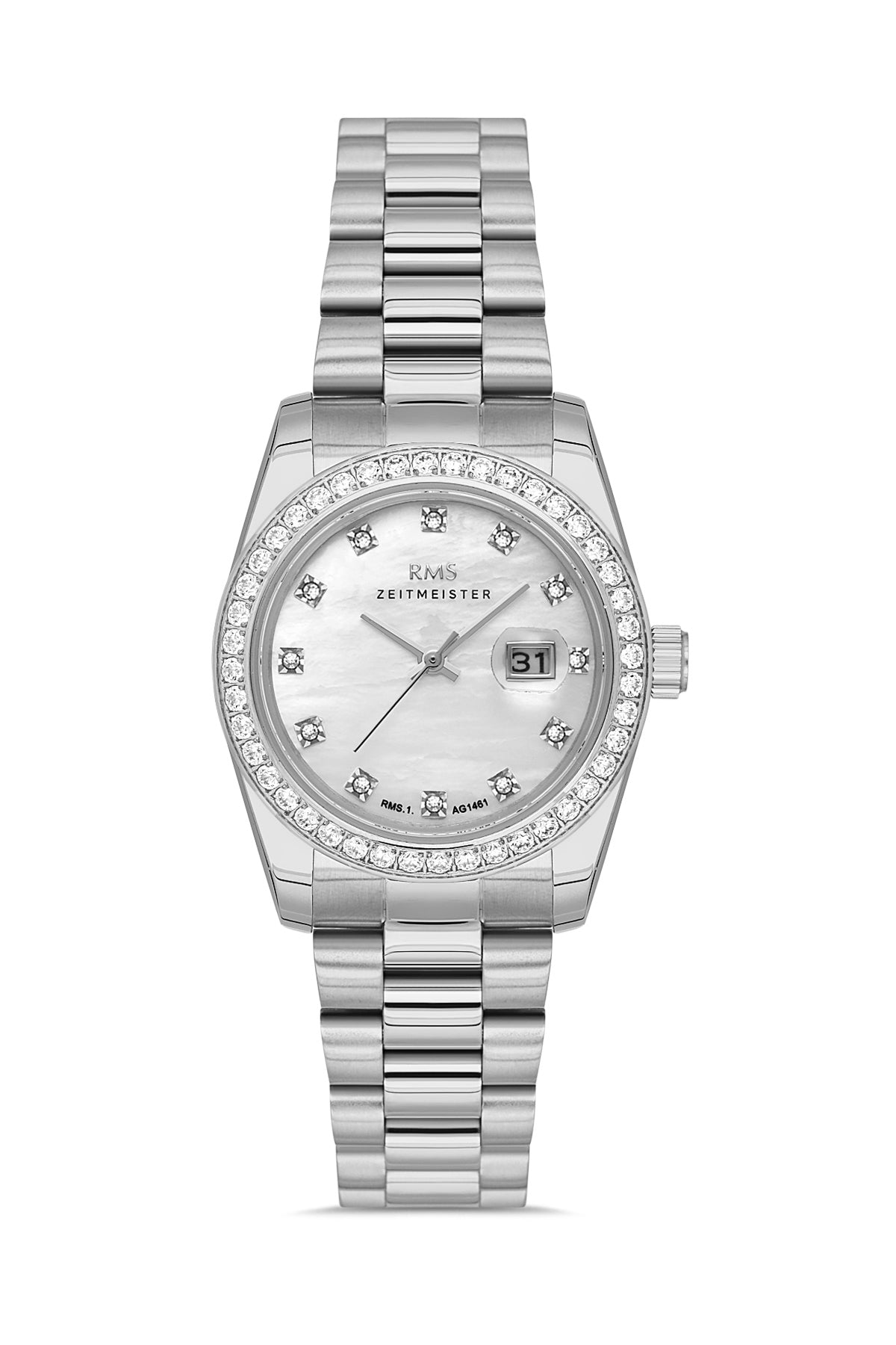 RMS Silver Dial Silver Coated Women's Wristwatch