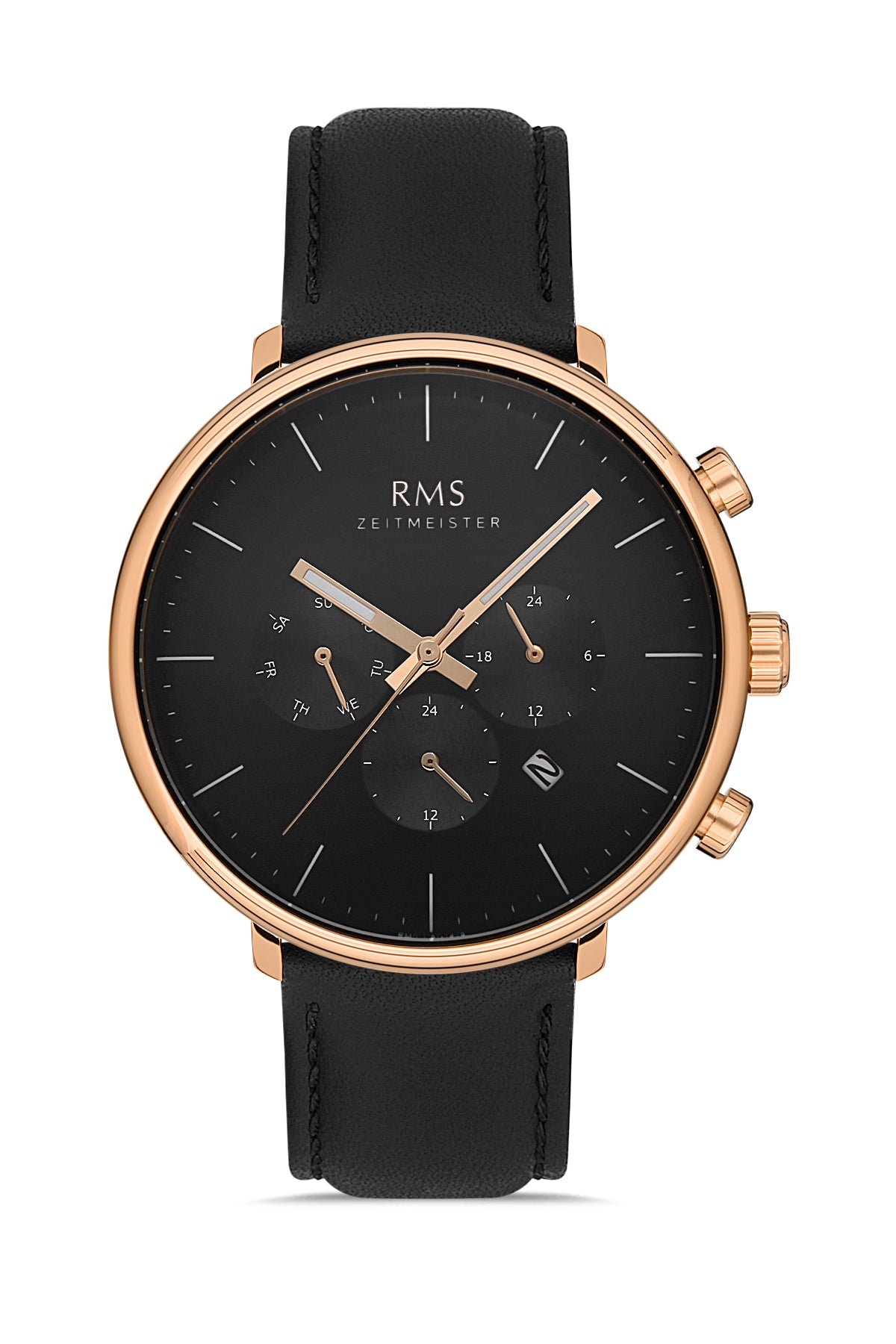 RMS Black Dial Rose Plated Men's Watch