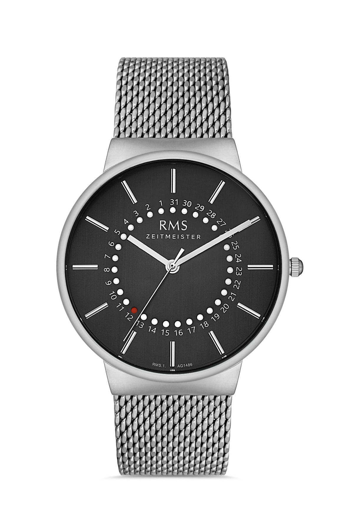 RMS Black Dial Silver Coated Men's Watch