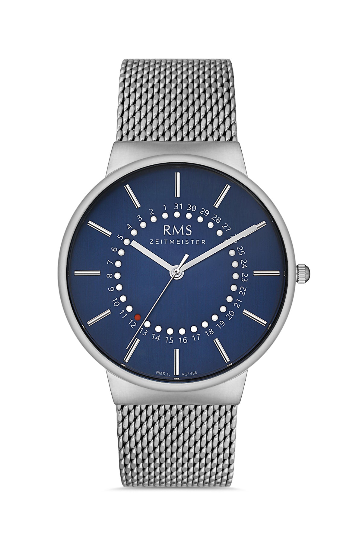 RMS Blue Dial Silver Coated Men's Watch