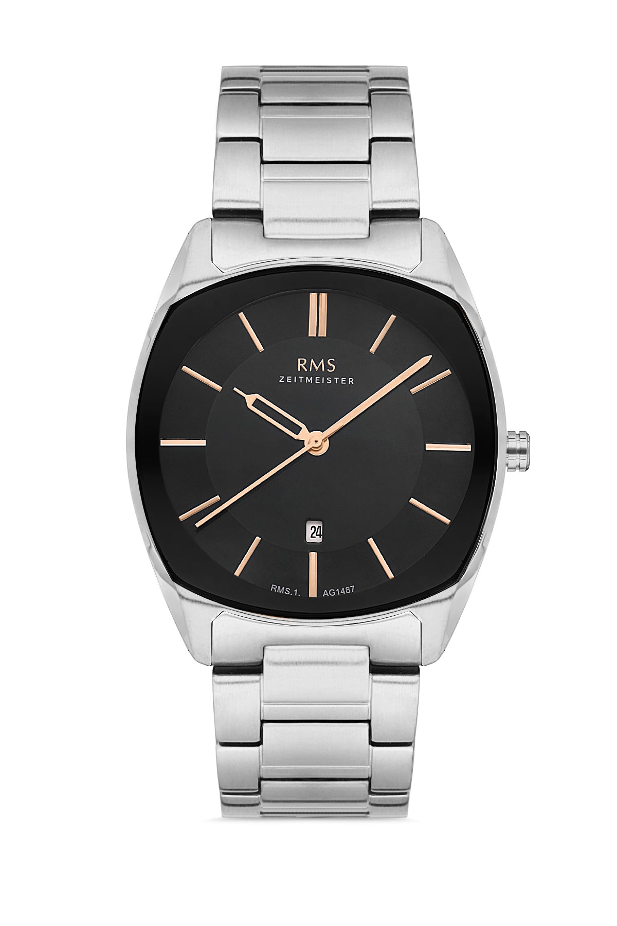 RMS Black Dial Silver-Coated Men's Watch