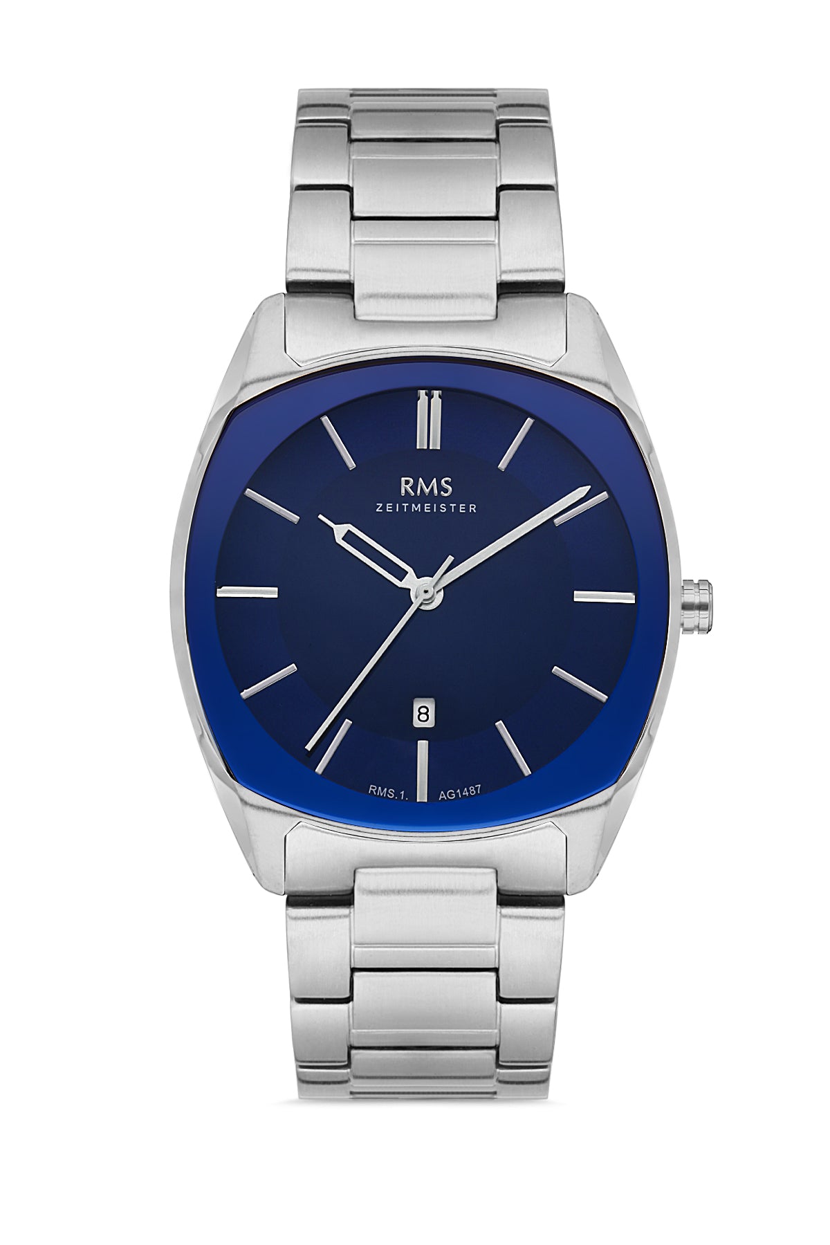 RMS Blue Dial Silver-Coated Men's Watch