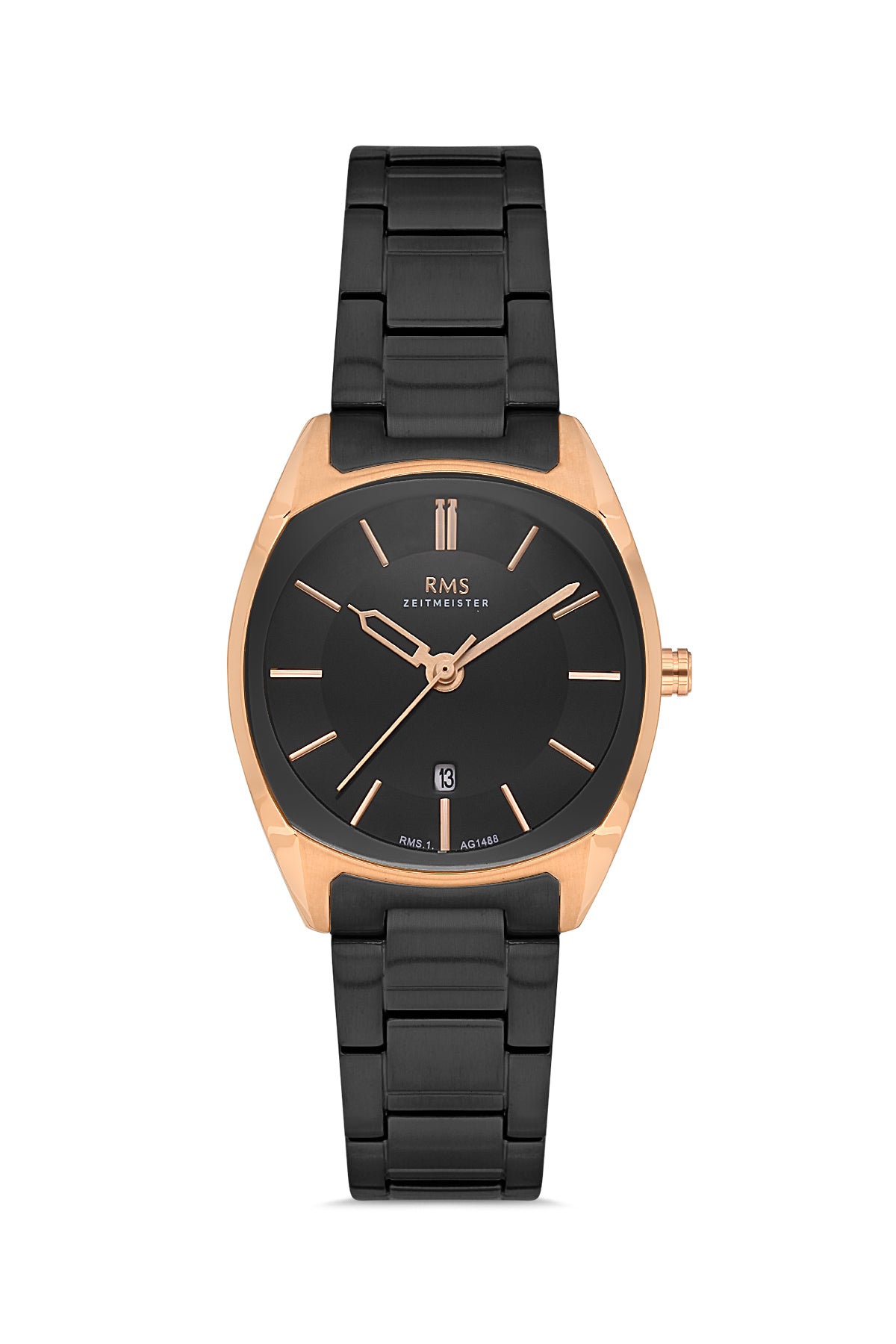 RMS Black Dial Rose-Coated Women's Wristwatch