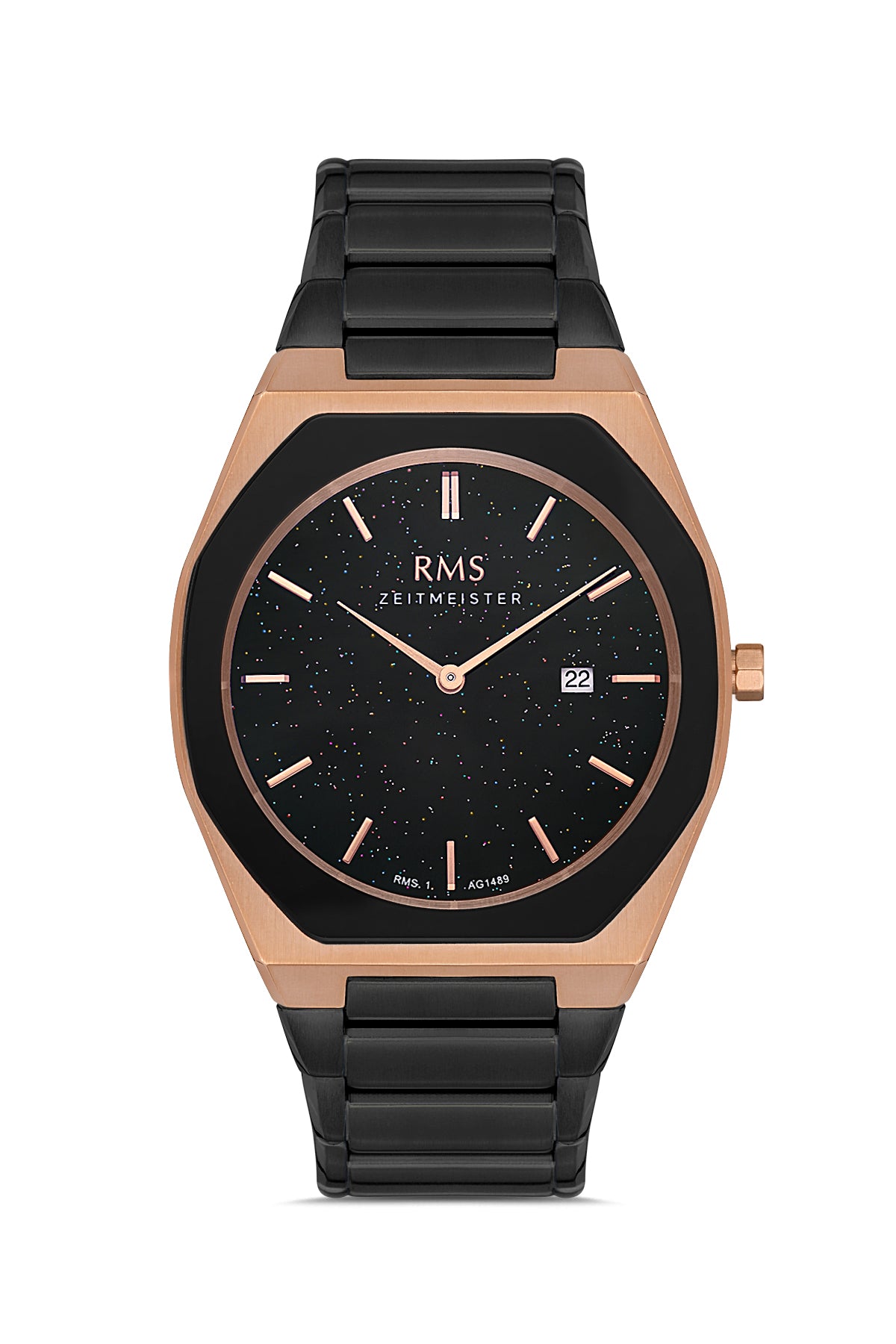 RMS Black Dial Rose Black Coated Men's Watch