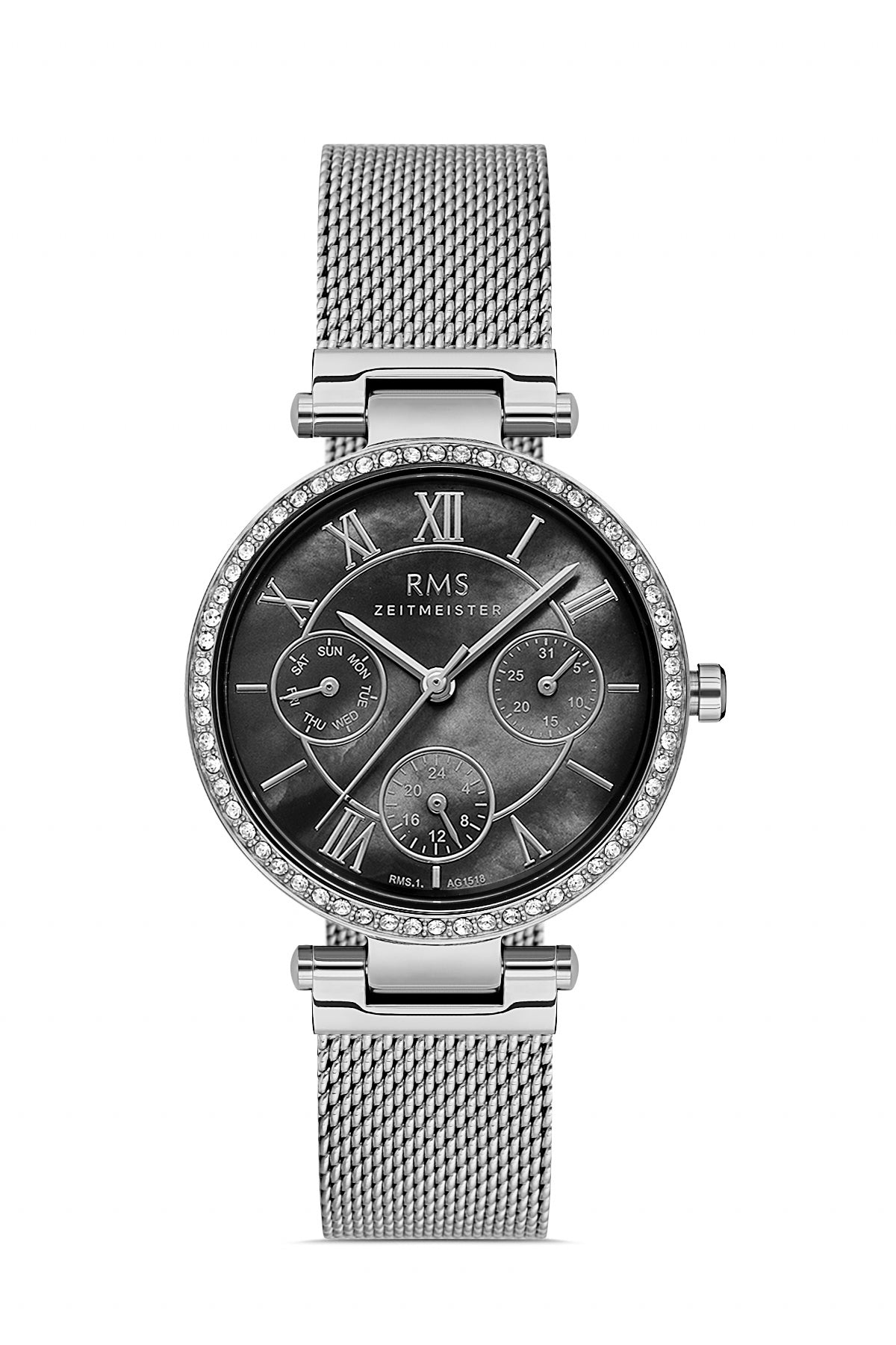 RMS Black Dial Silver Coated Women's Wristwatch