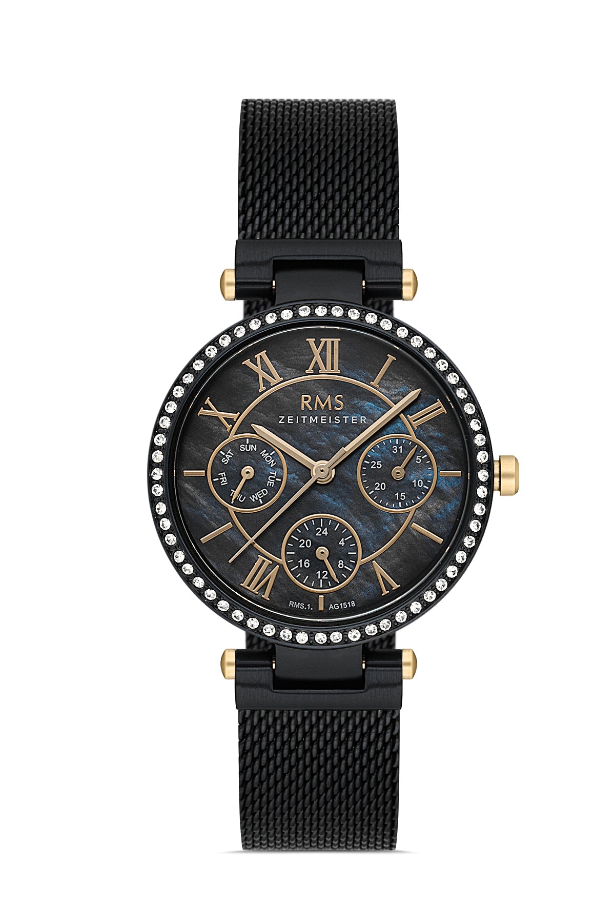 RMS Black Dial Black Coated Women's Wristwatch