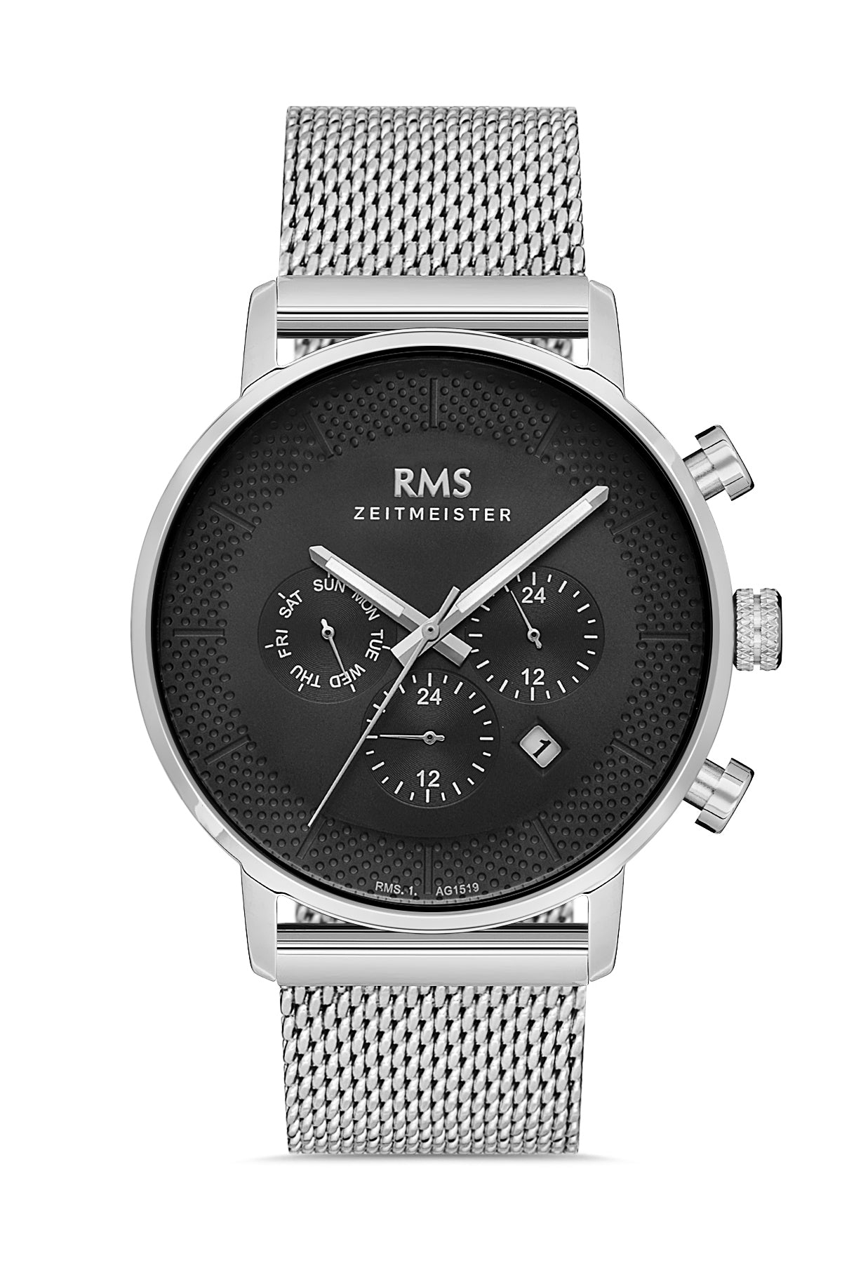 RMS Black Dial Silver-Plated Men's Watch