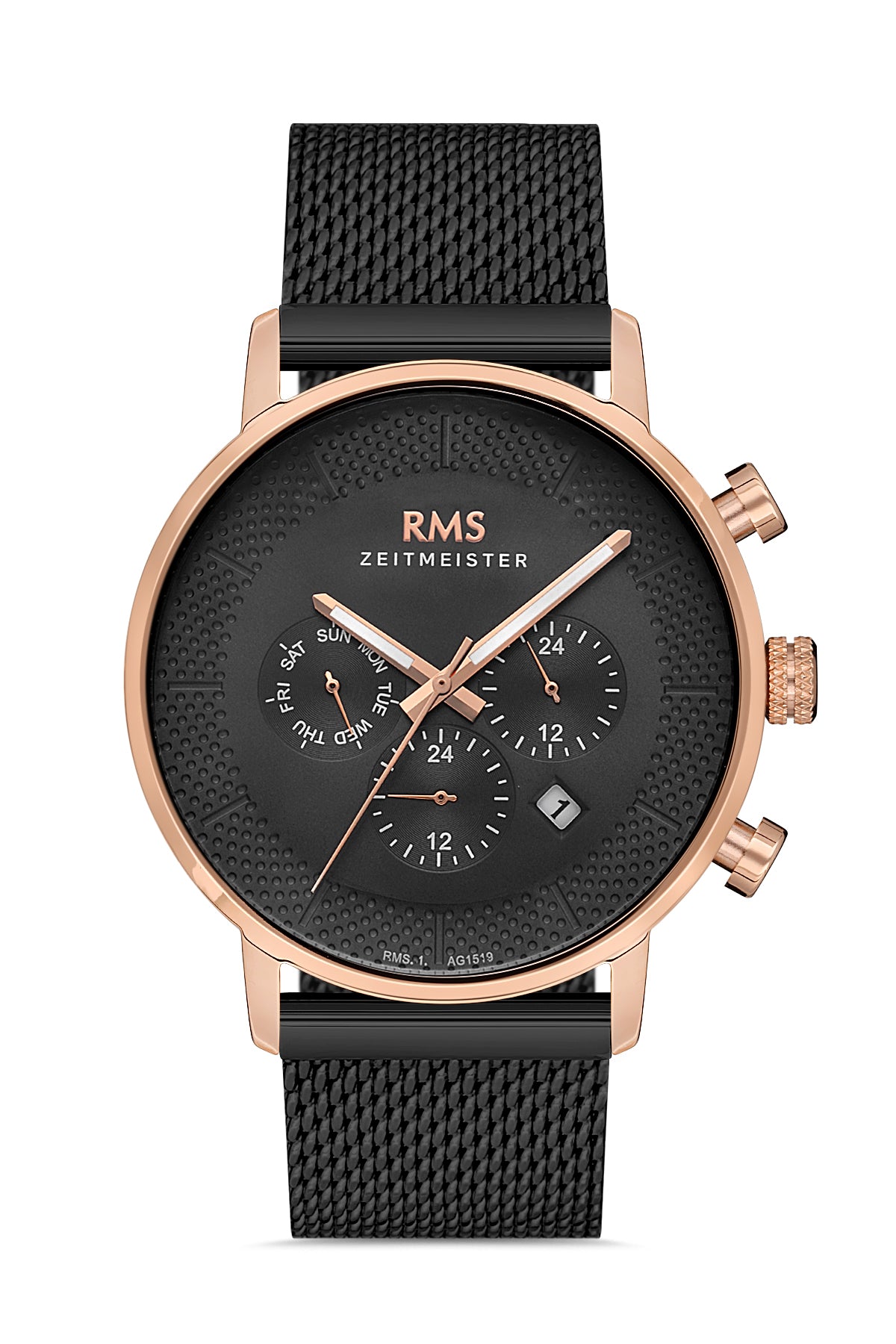 RMS Black Dial Rose Black-Plated Men's Watch