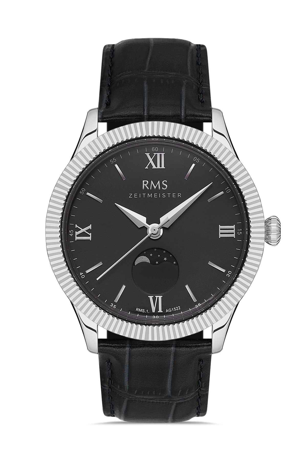 RMS Black Dial Silver-Plated Men's Watch