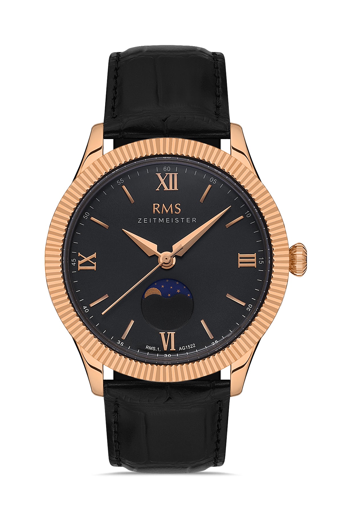 RMS Black Dial Rose-Plated Men's Watch