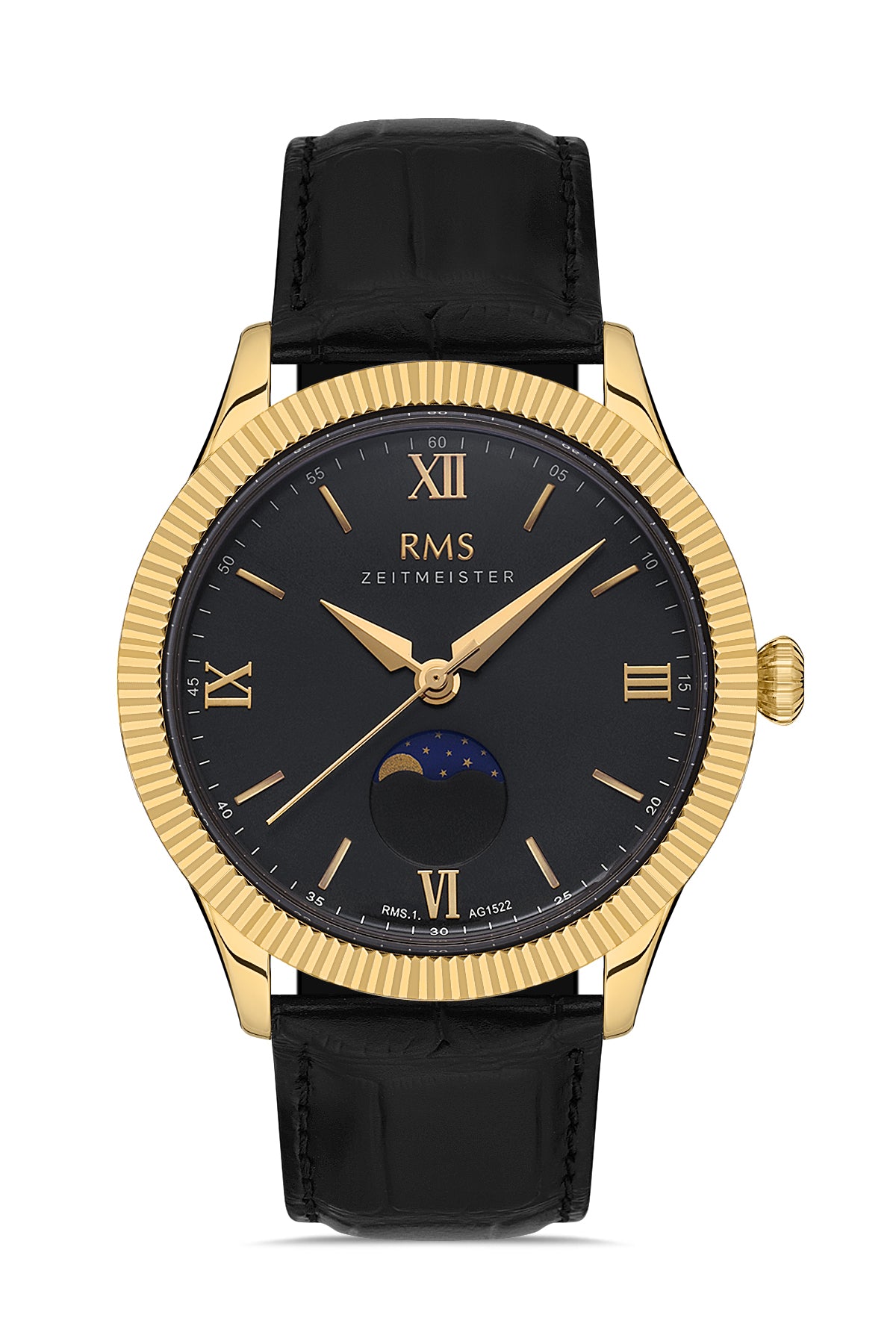 RMS Black Dial Yellow-Plated Men's Watch