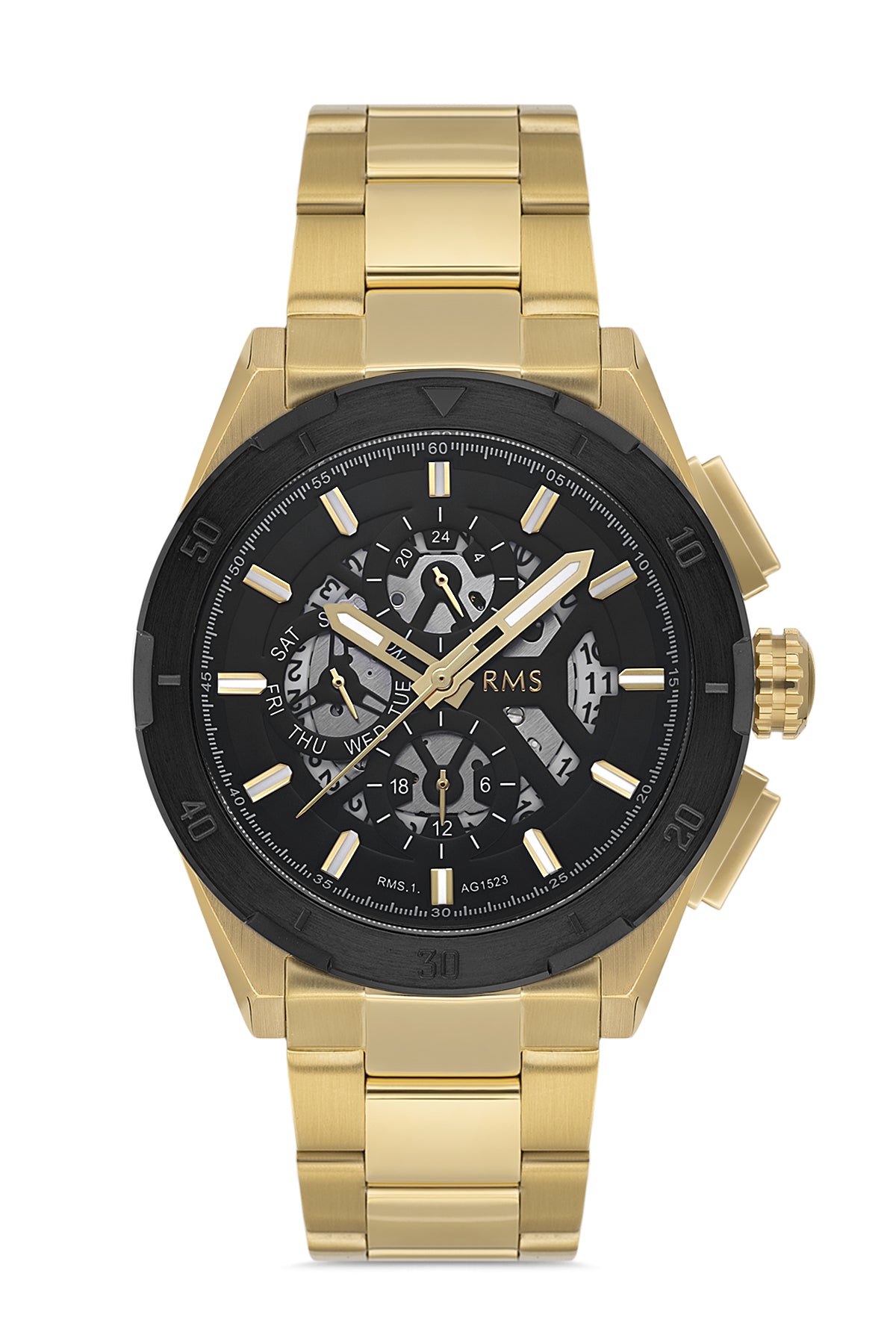 RMS Black Dial Gold-Plated Men's Watch