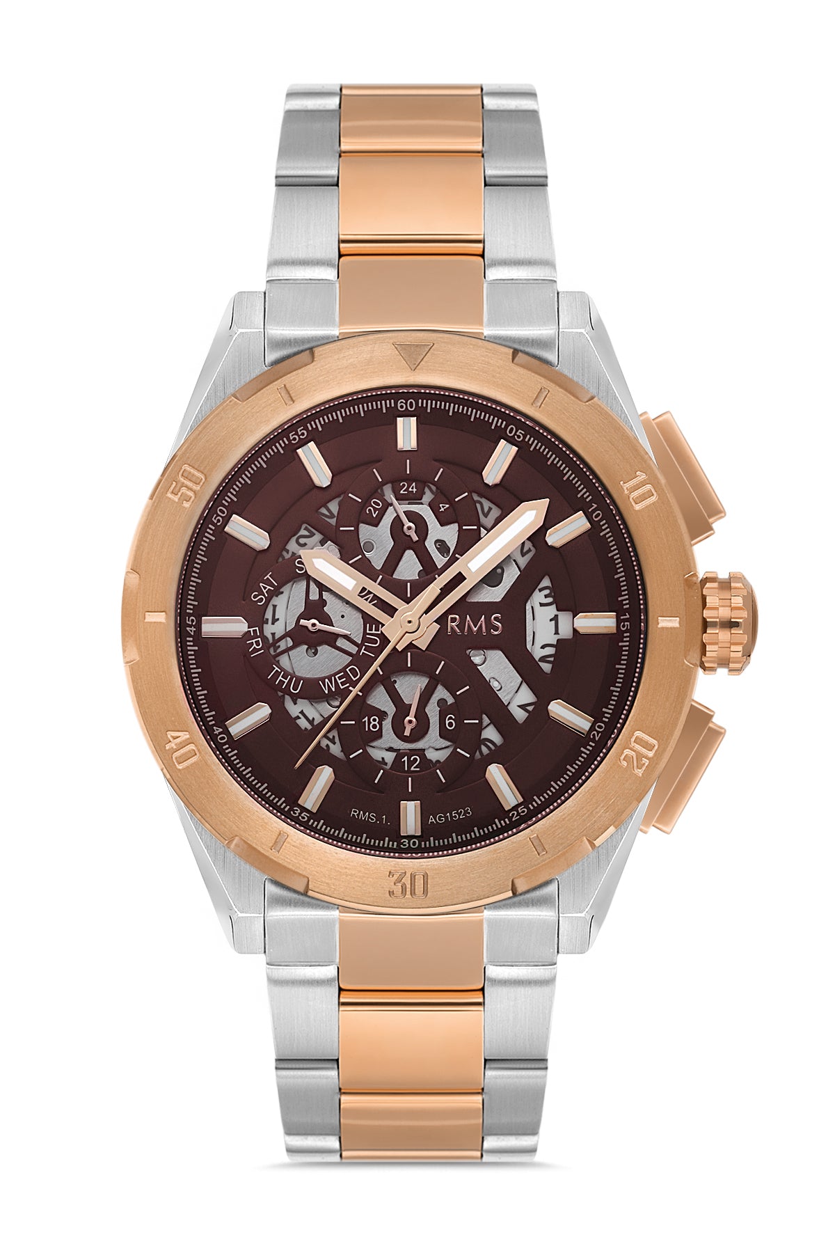 RMS Brown Dial Rose White-Plated Men's Watch