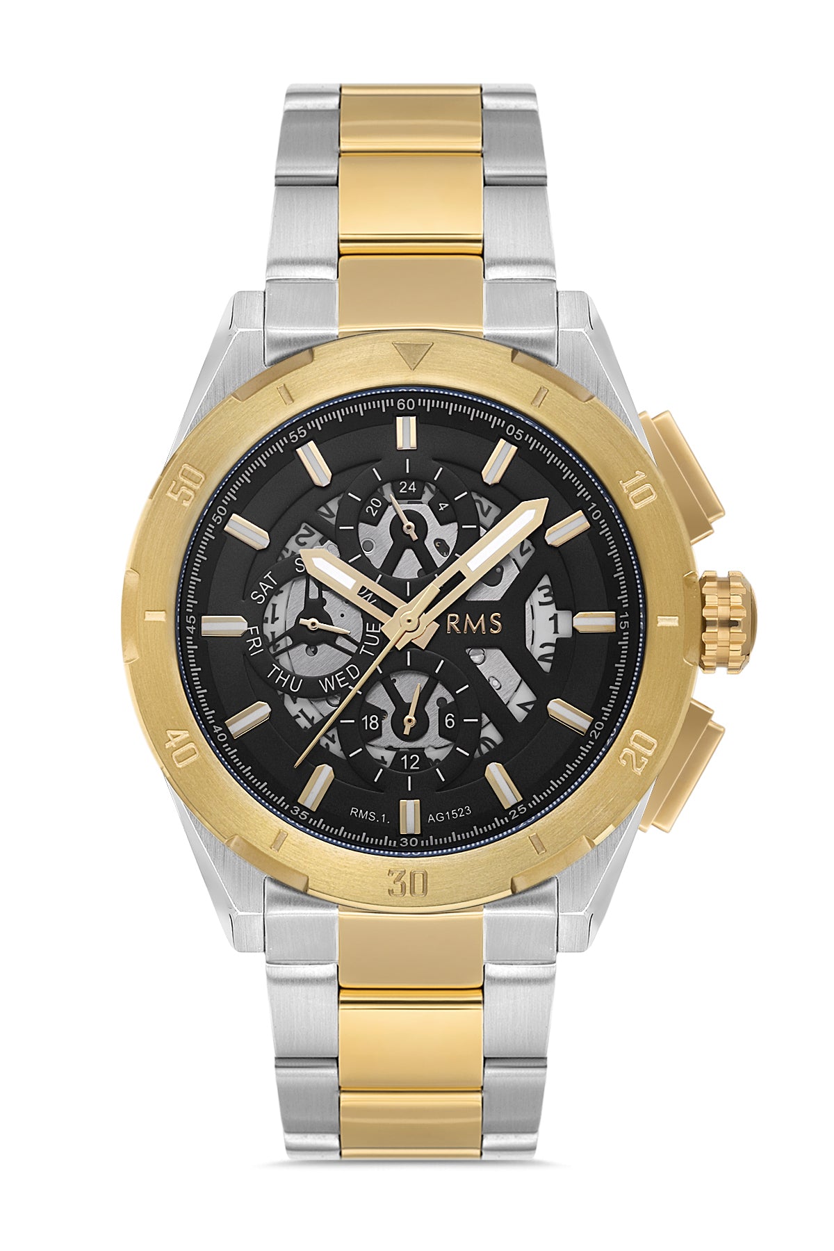 RMS Black Dial Yellow White-Plated Men's Watch