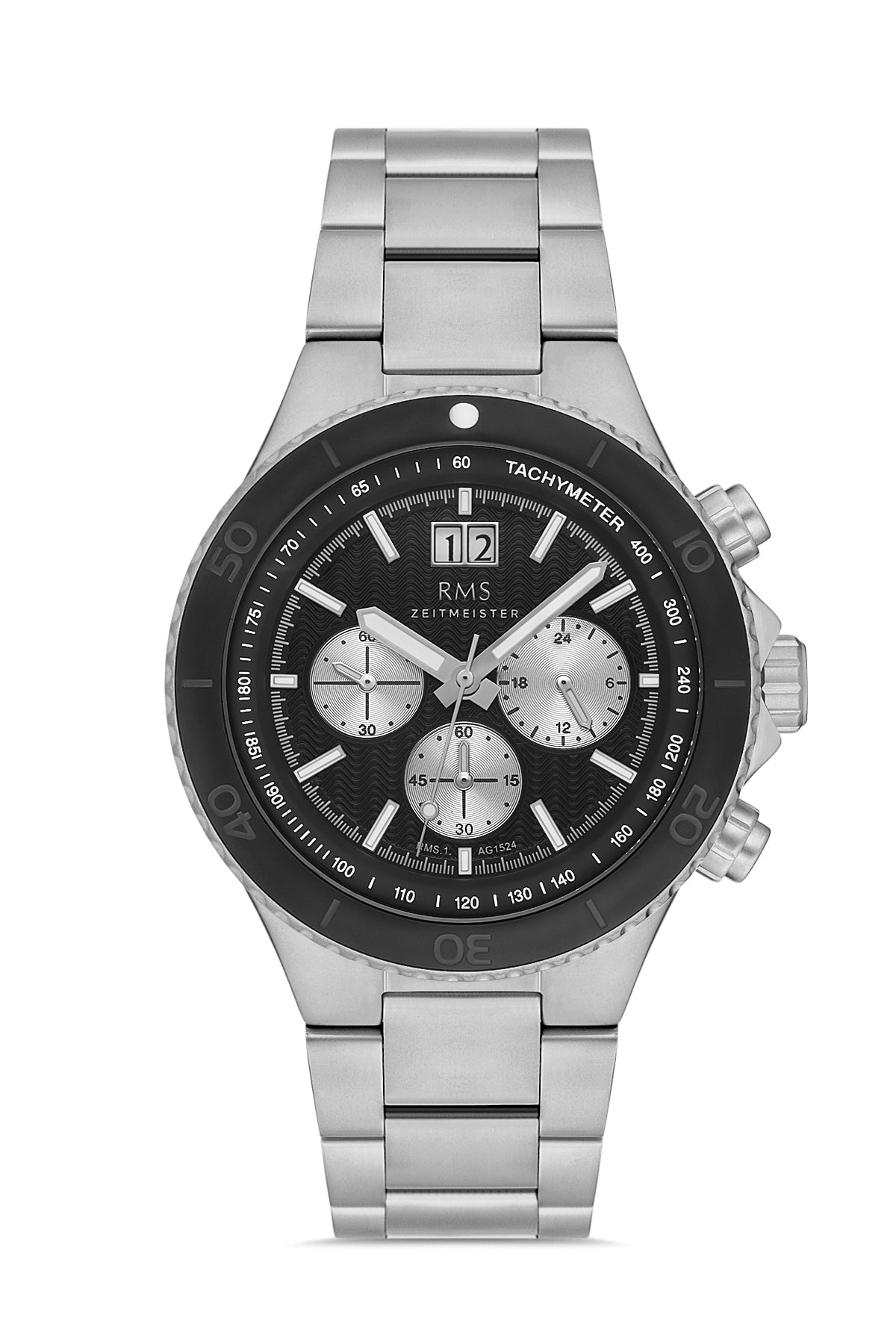 RMS Black Dial Silver Plated Men's Watch