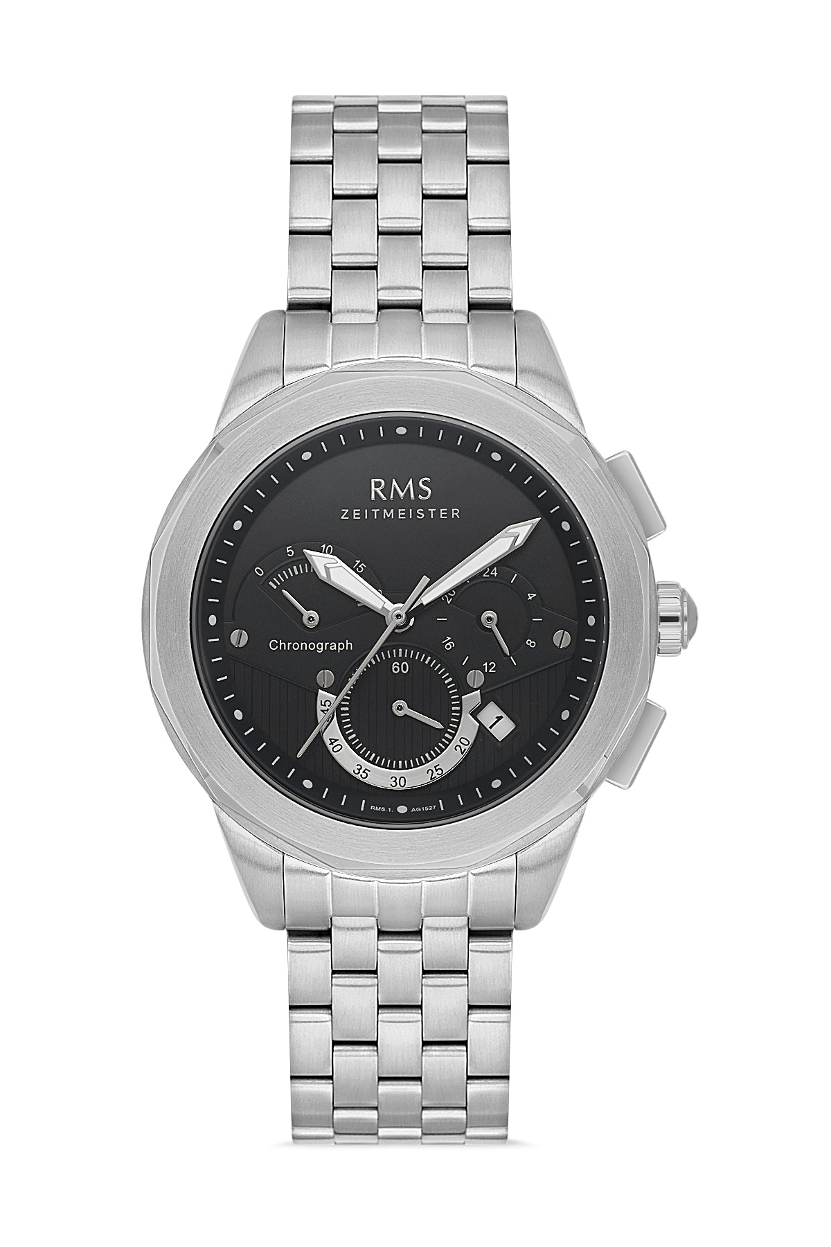 RMS Men's Watch with a Black Dial and Silver Plating