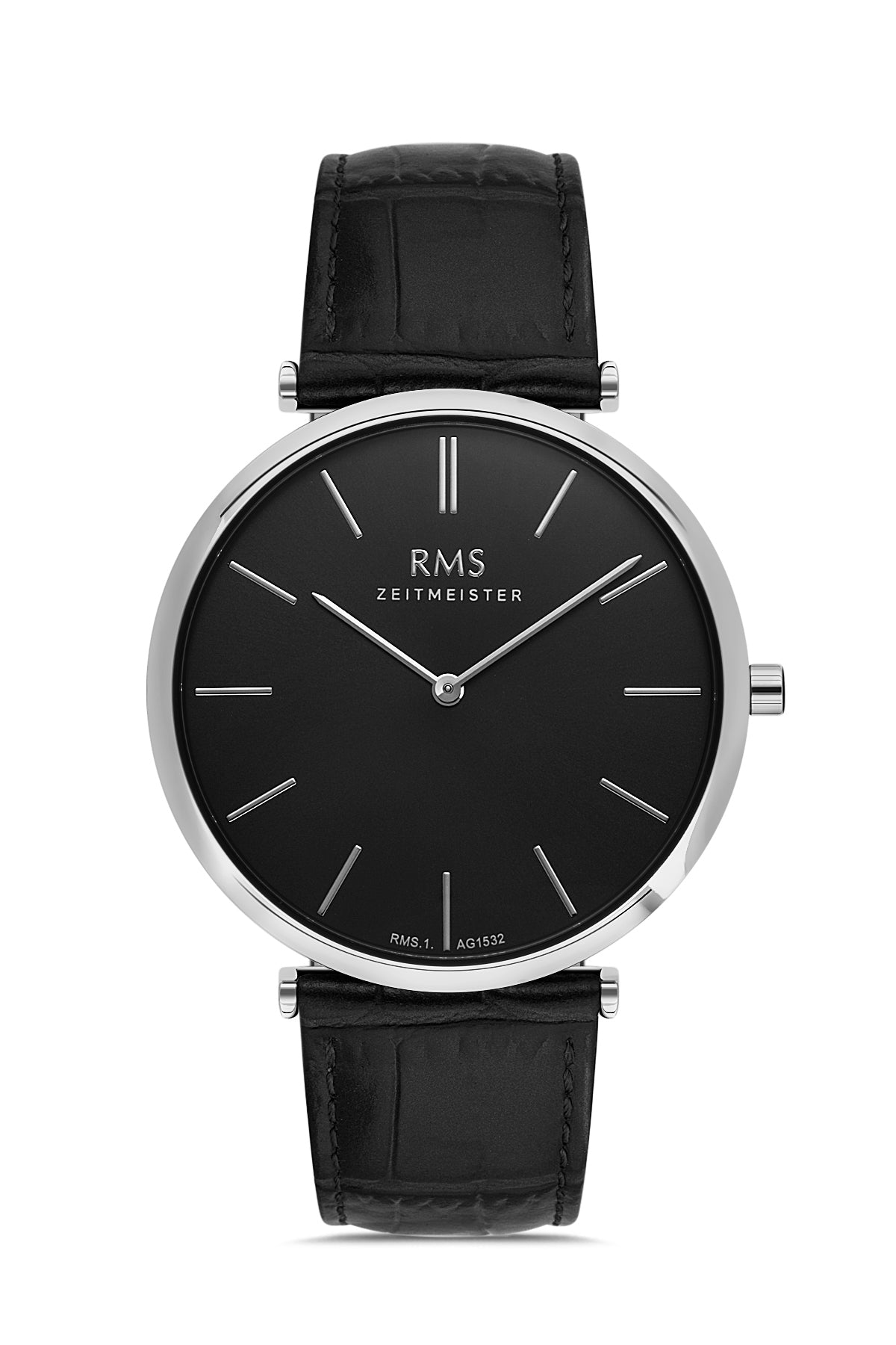 RMS ZEITMEISTER Men's Watch with White Dial and Black Leather Strap