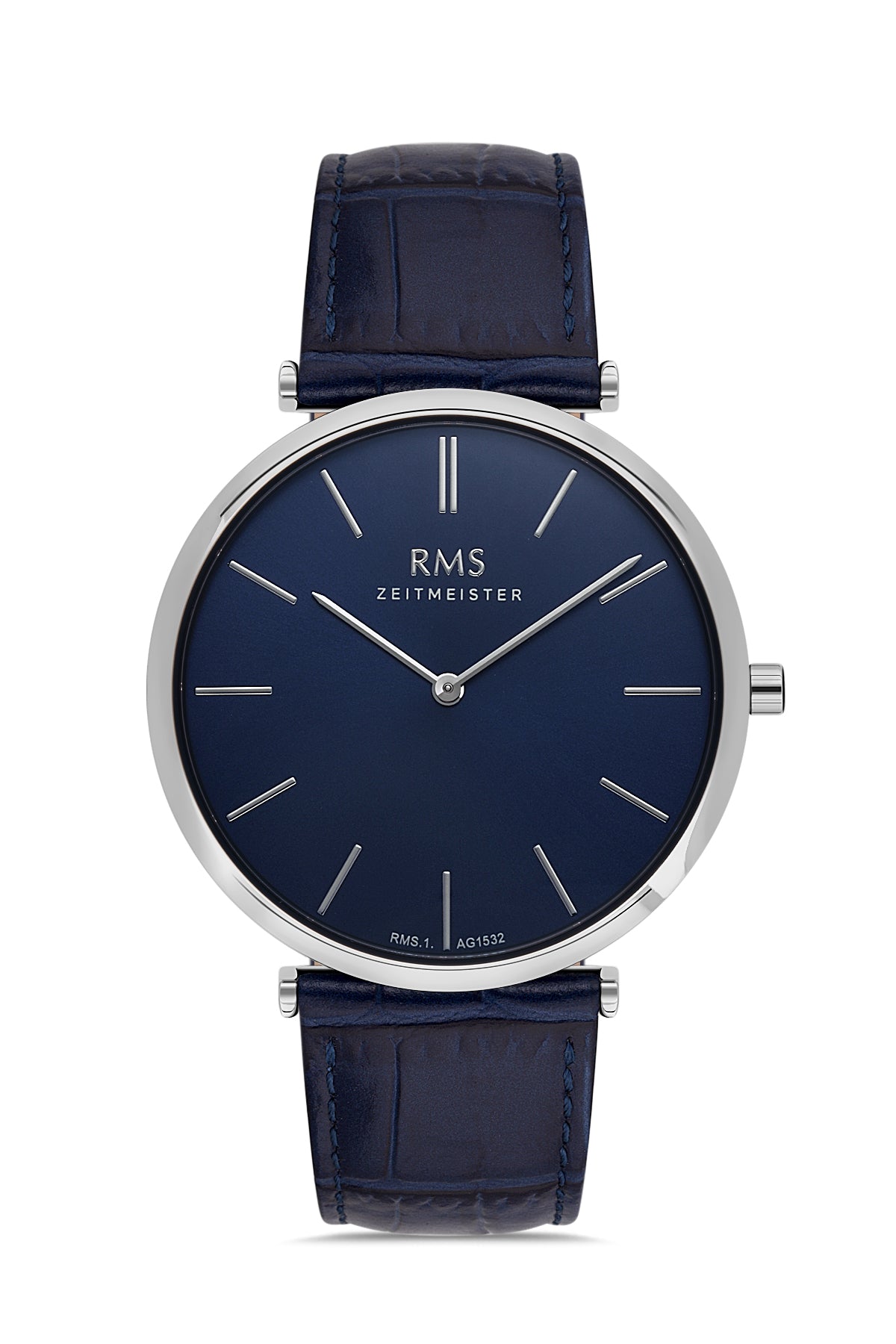 RMS ZEITMEISTER Men's Watch with White Dial and Navy Leather Strap