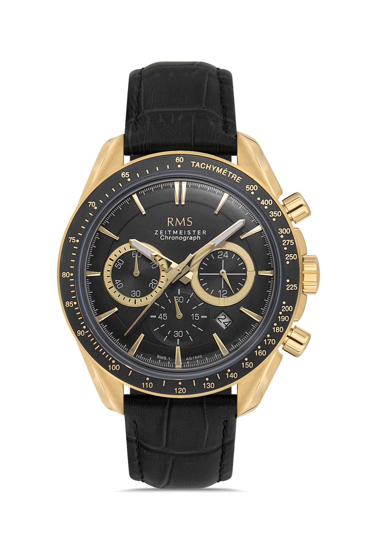 RMS Black Dial Yellow-Plated Men's Watch