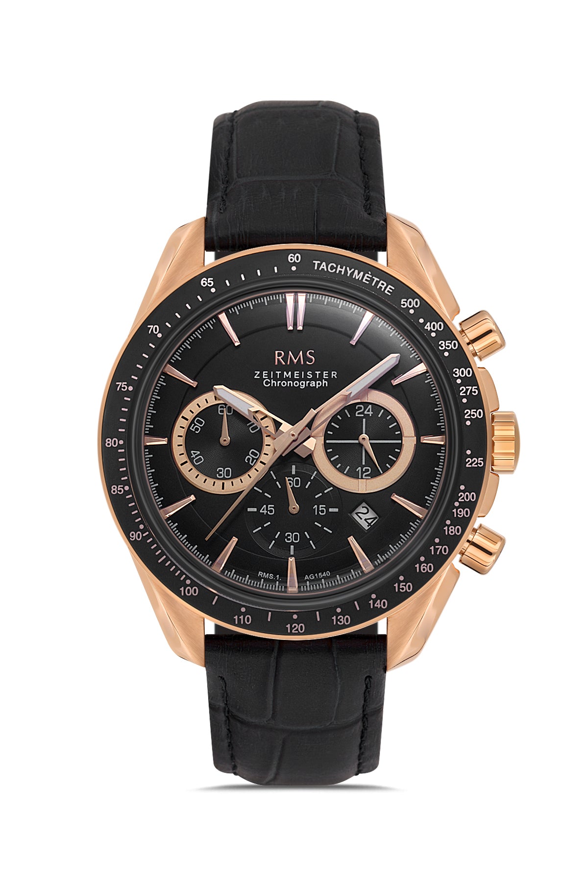 RMS Black Dial Rose-Plated Men's Watch