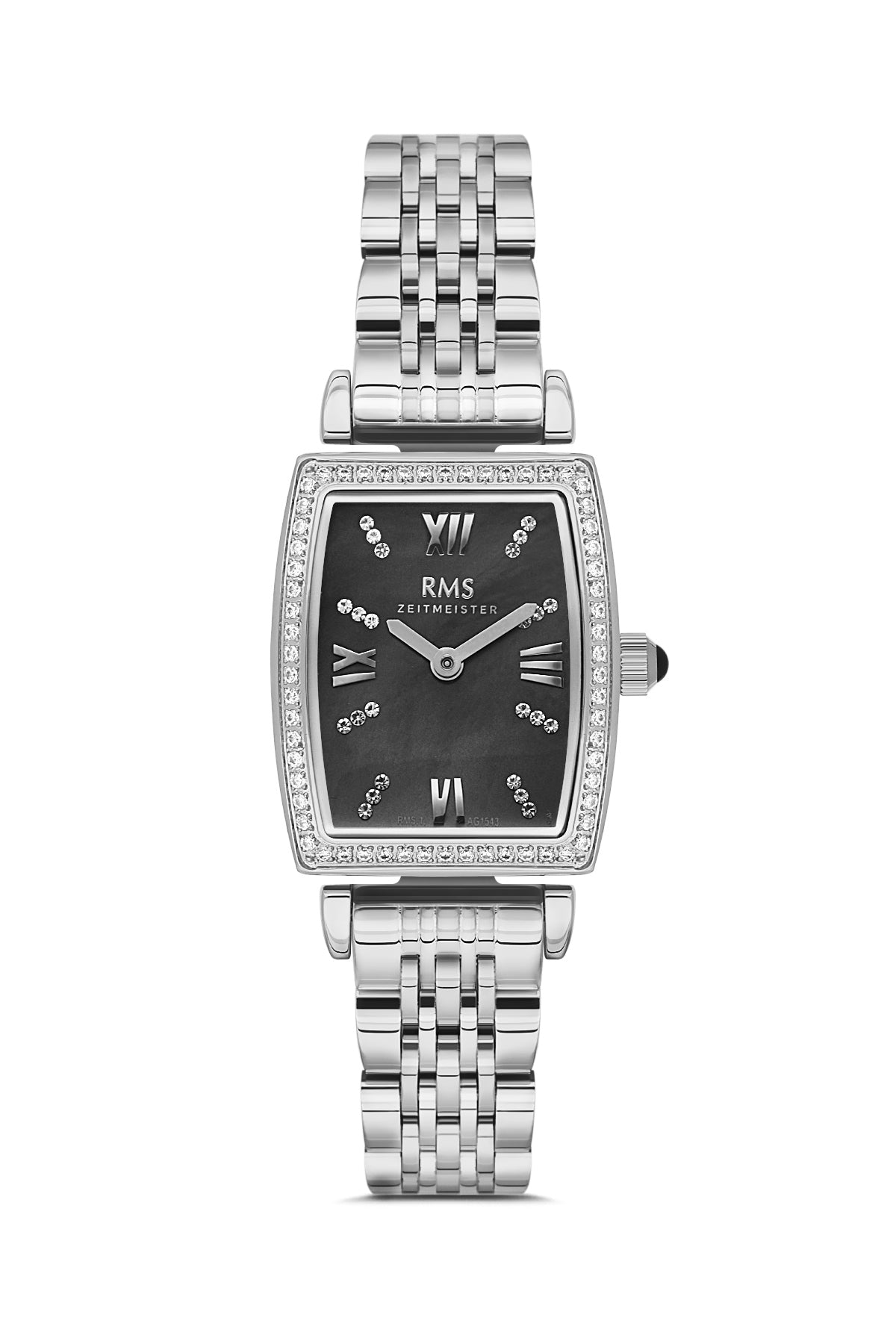 RMS Black Dial Silver-Plated Women's Wristwatch