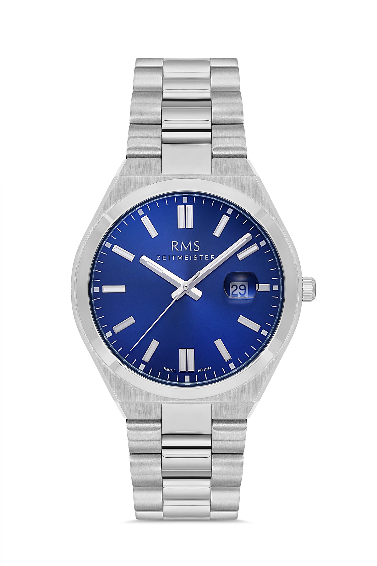 RMS ZEITMEISTER Silver-Plated Blue Dial Stainless Steel Bracelet Men's Watch