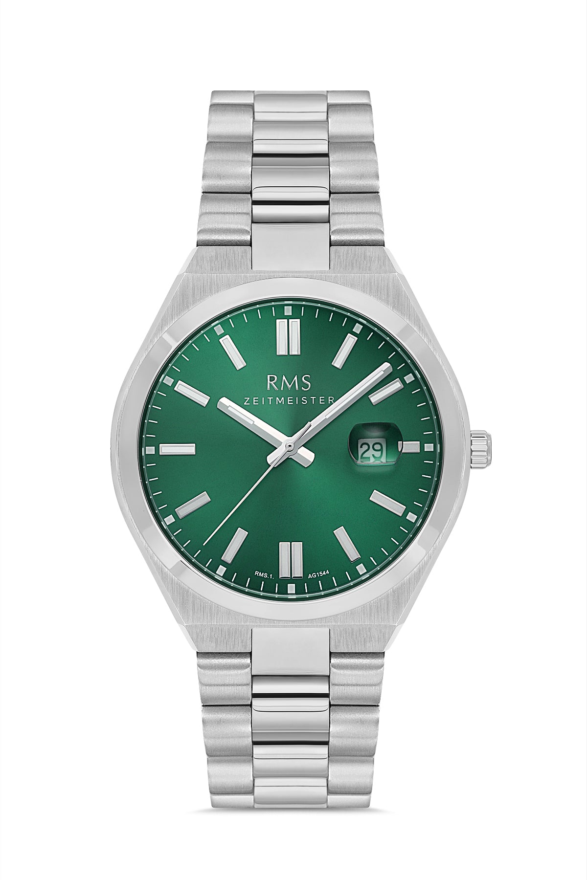 RMS ZEITMEISTER Silver-Plated Green Dial Stainless Steel Bracelet Men's Watch