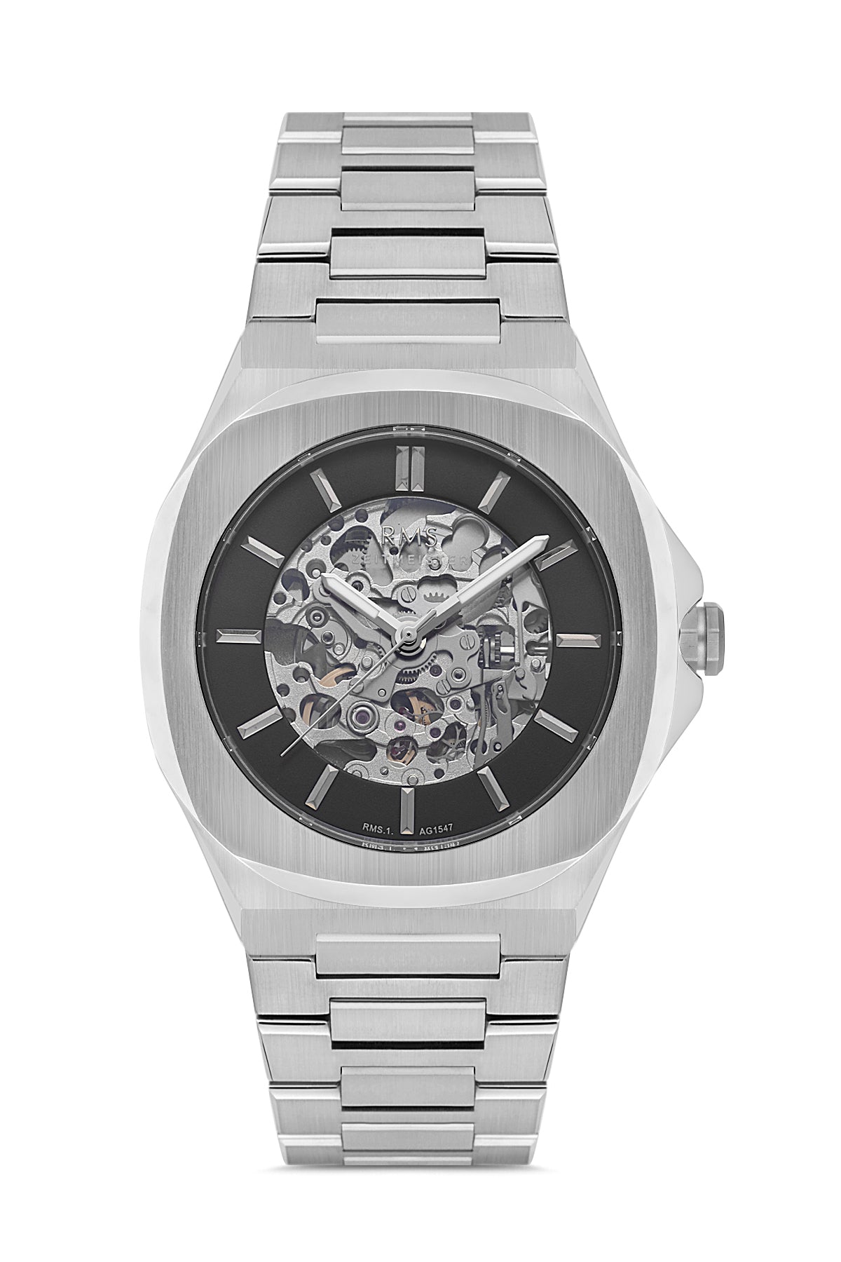 RMS BLACK DIAL SILVER PLATED MEN'S WATCH