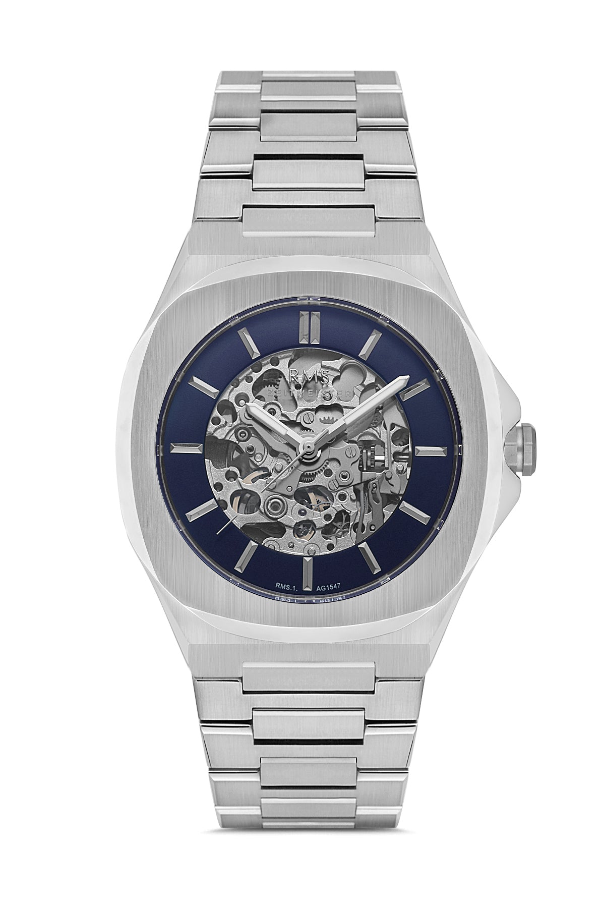 RMS BLUE DIAL SILVER PLATED MEN'S WATCH