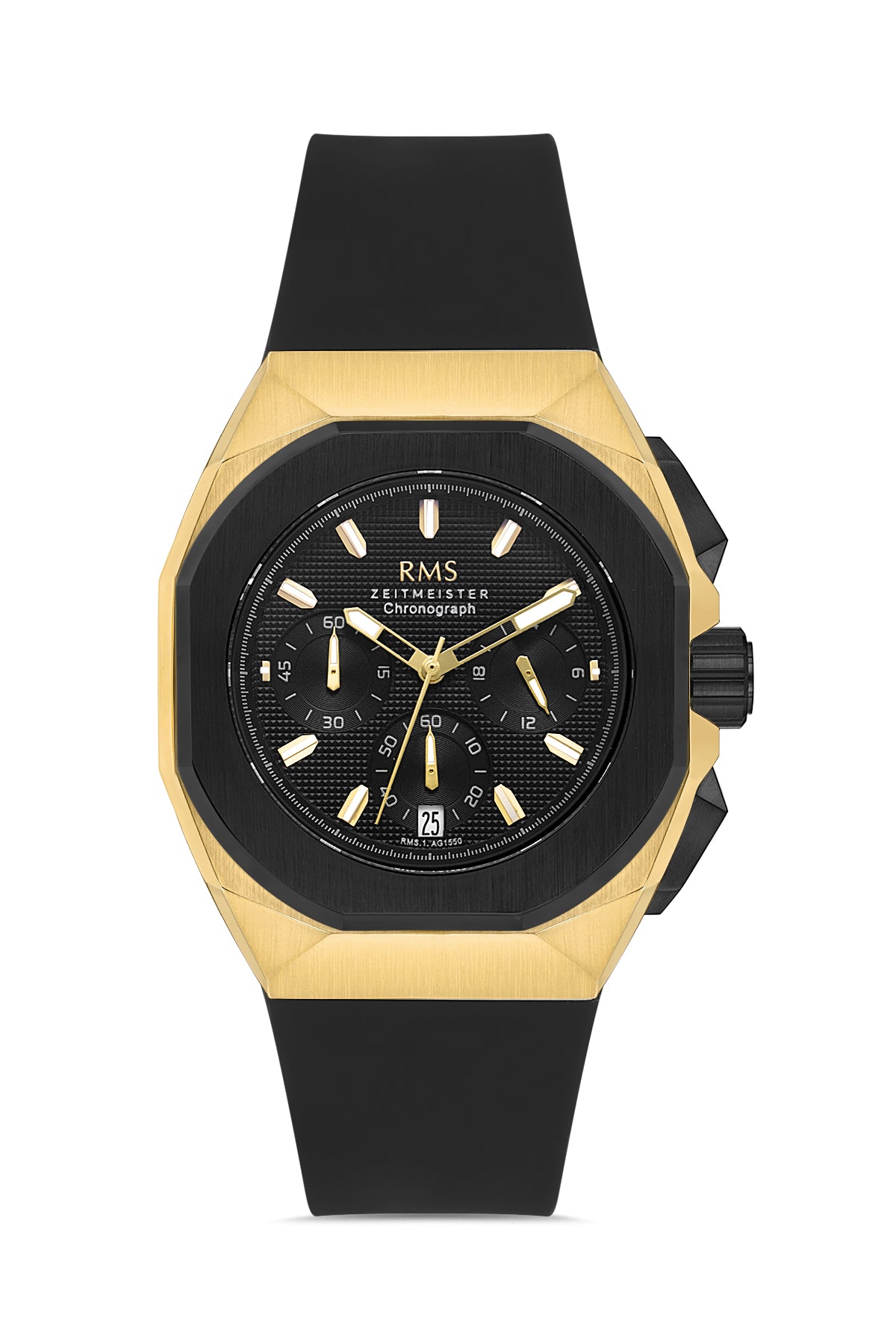 RMS Black Dial Yellow Plated Men's Wristwatch