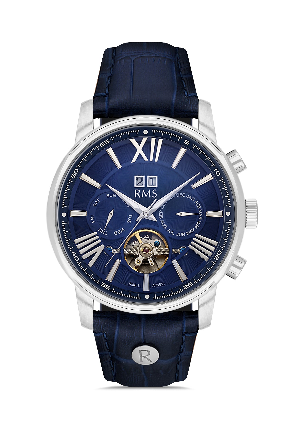 RMS BLUE DIAL SILVER PLATED MEN'S WRISTWATCH