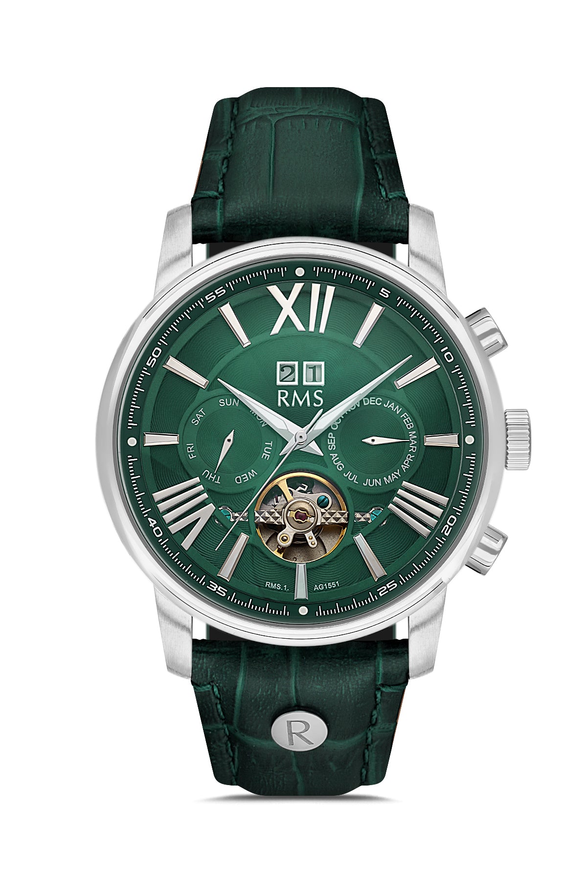 RMS GREEN DIAL SILVER PLATED MEN'S WRISTWATCH