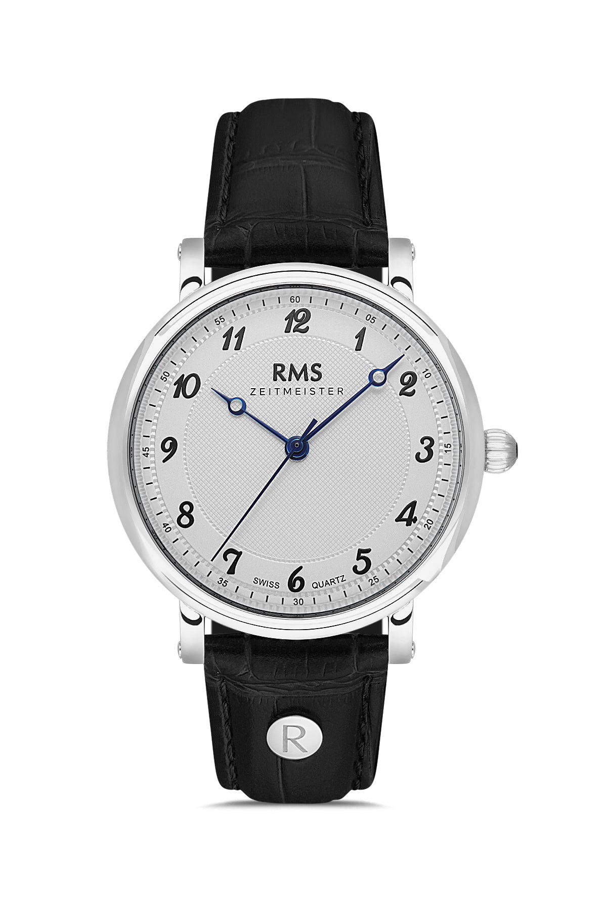 RMS ZEITMEISTER Men's Watch with White Dial and Black Leather Strap