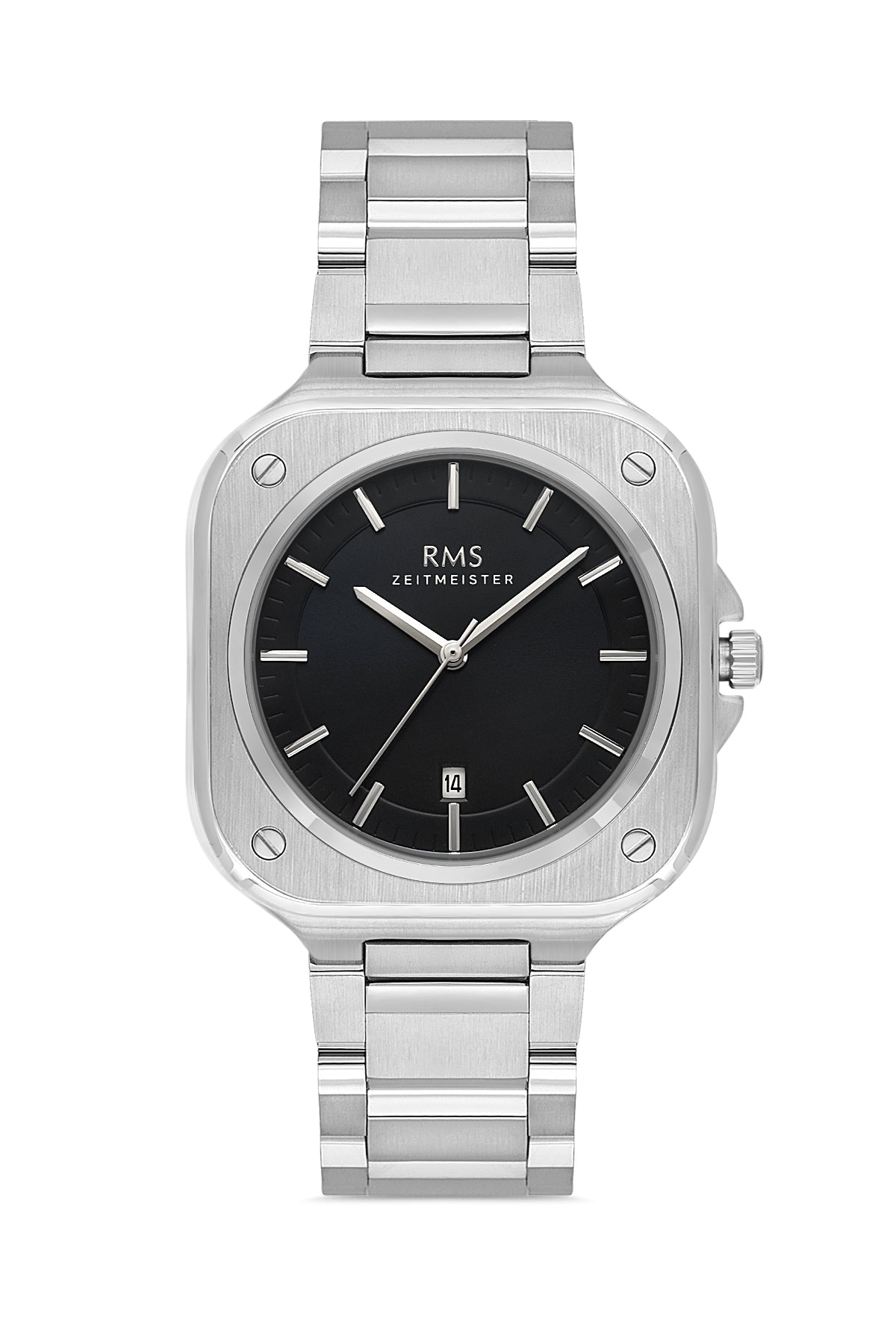 RMS BLACK DIAL SILVER PLATED MEN'S WATCH